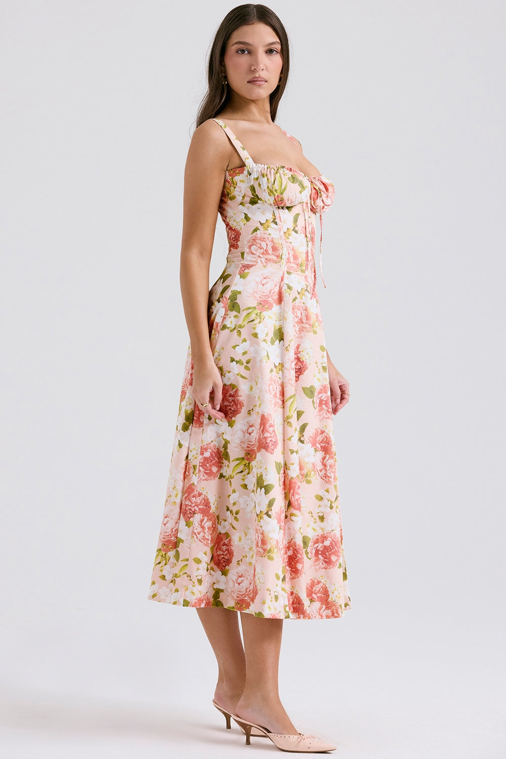 Carmen pink peony print cotton bustier sundress