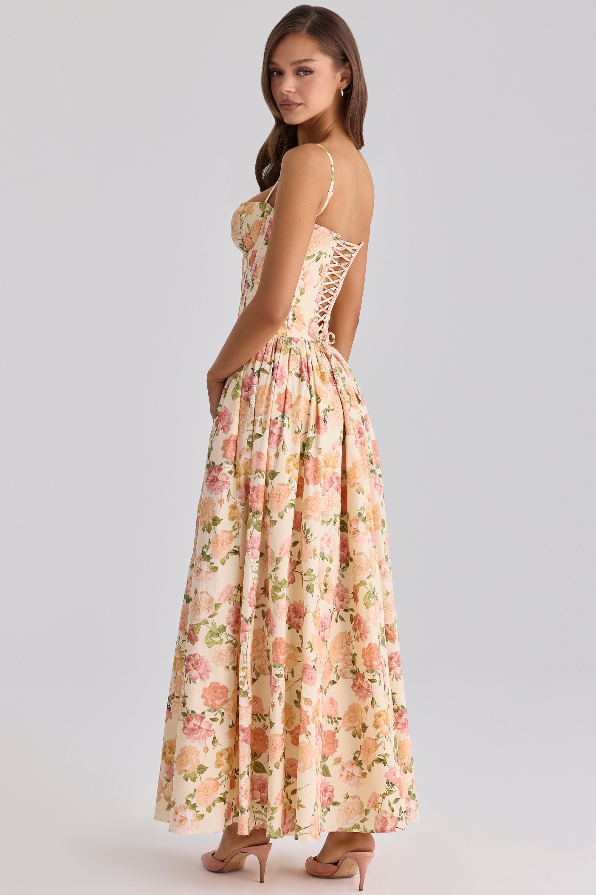 Rona Warm Rose Print Cotton Maxi Dress