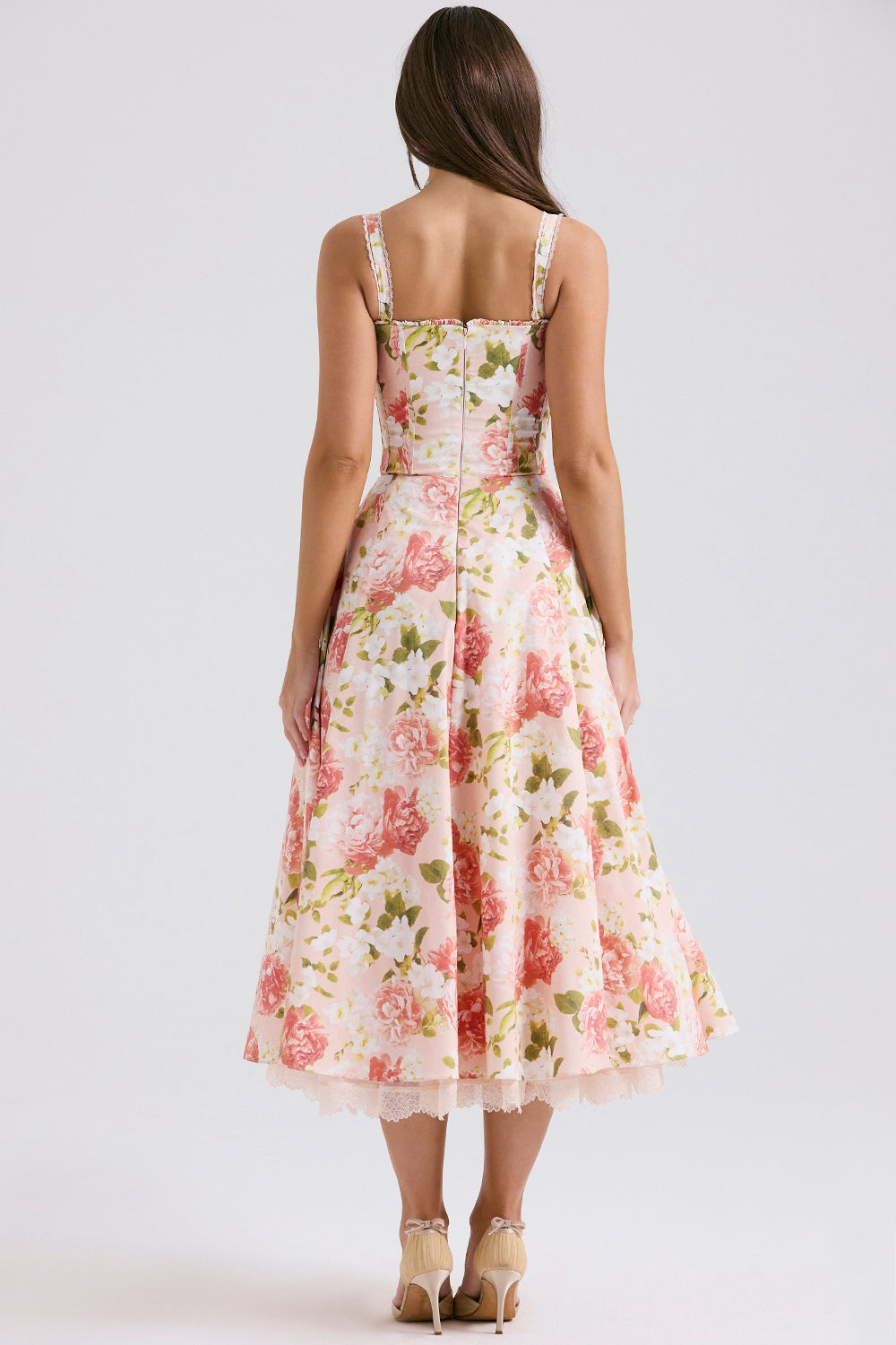 Rosalee pink peony print cotton bustier sundress