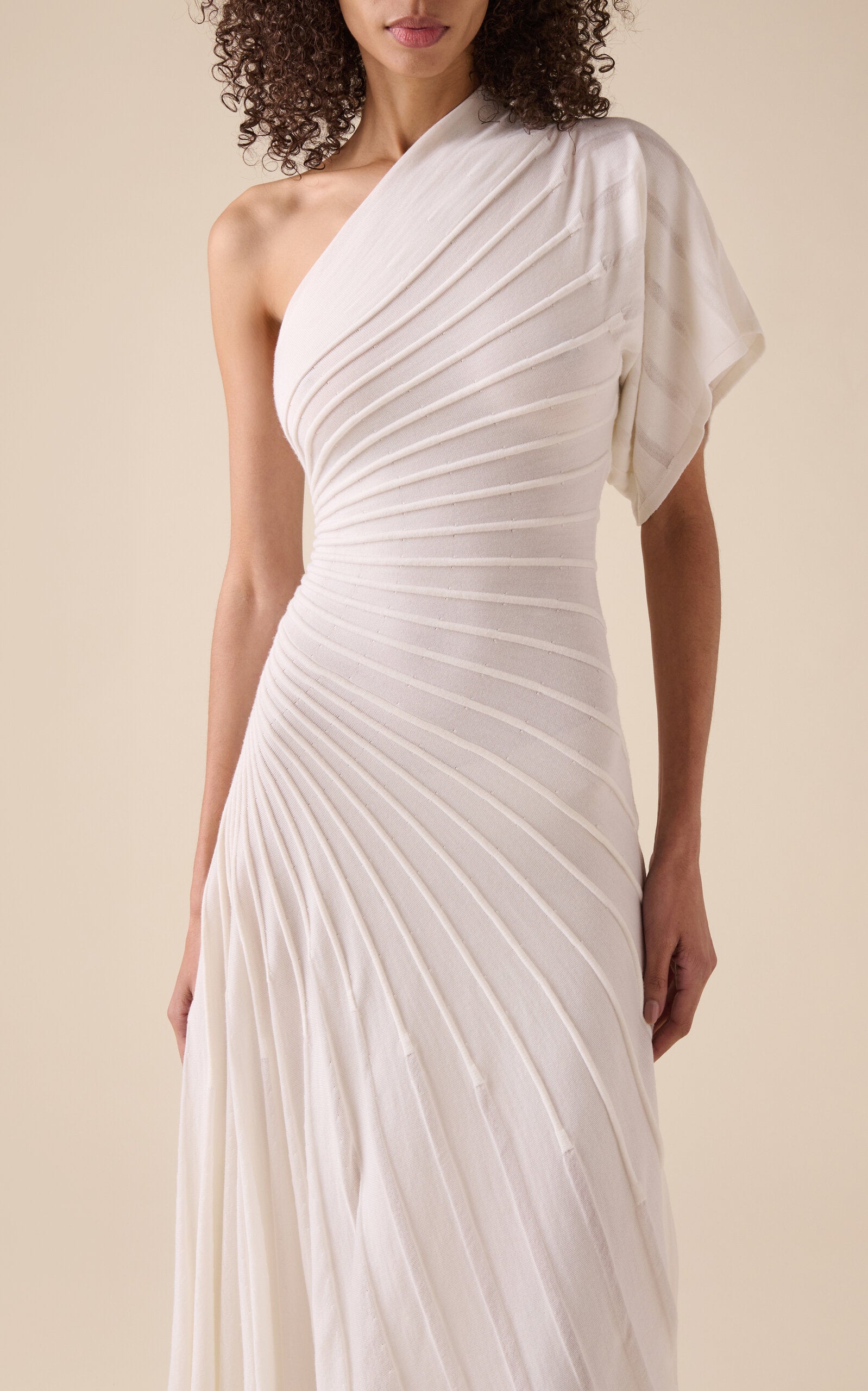 One-Shoulder Ray-Knit Wool Midi Dress