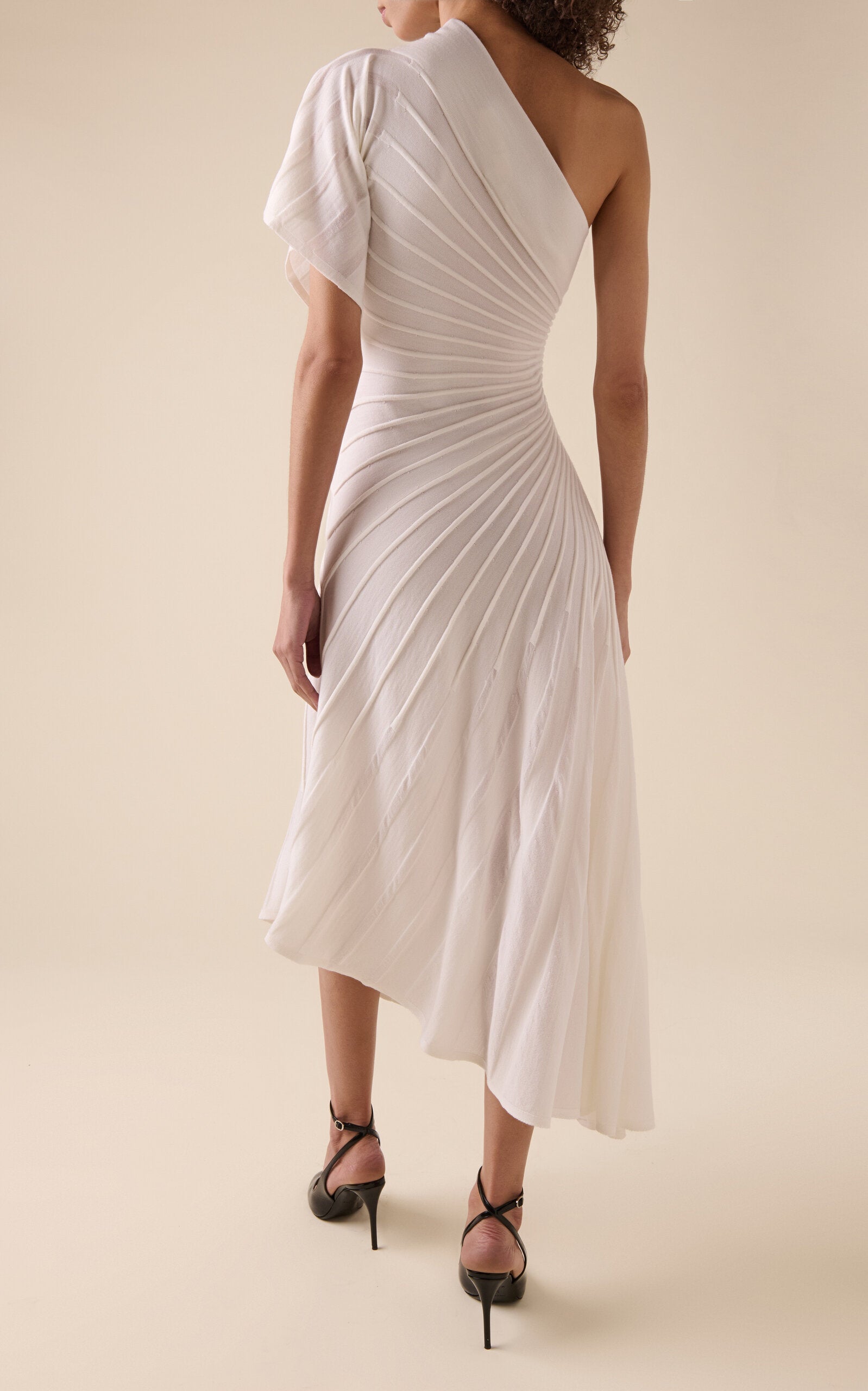 One-Shoulder Ray-Knit Wool Midi Dress