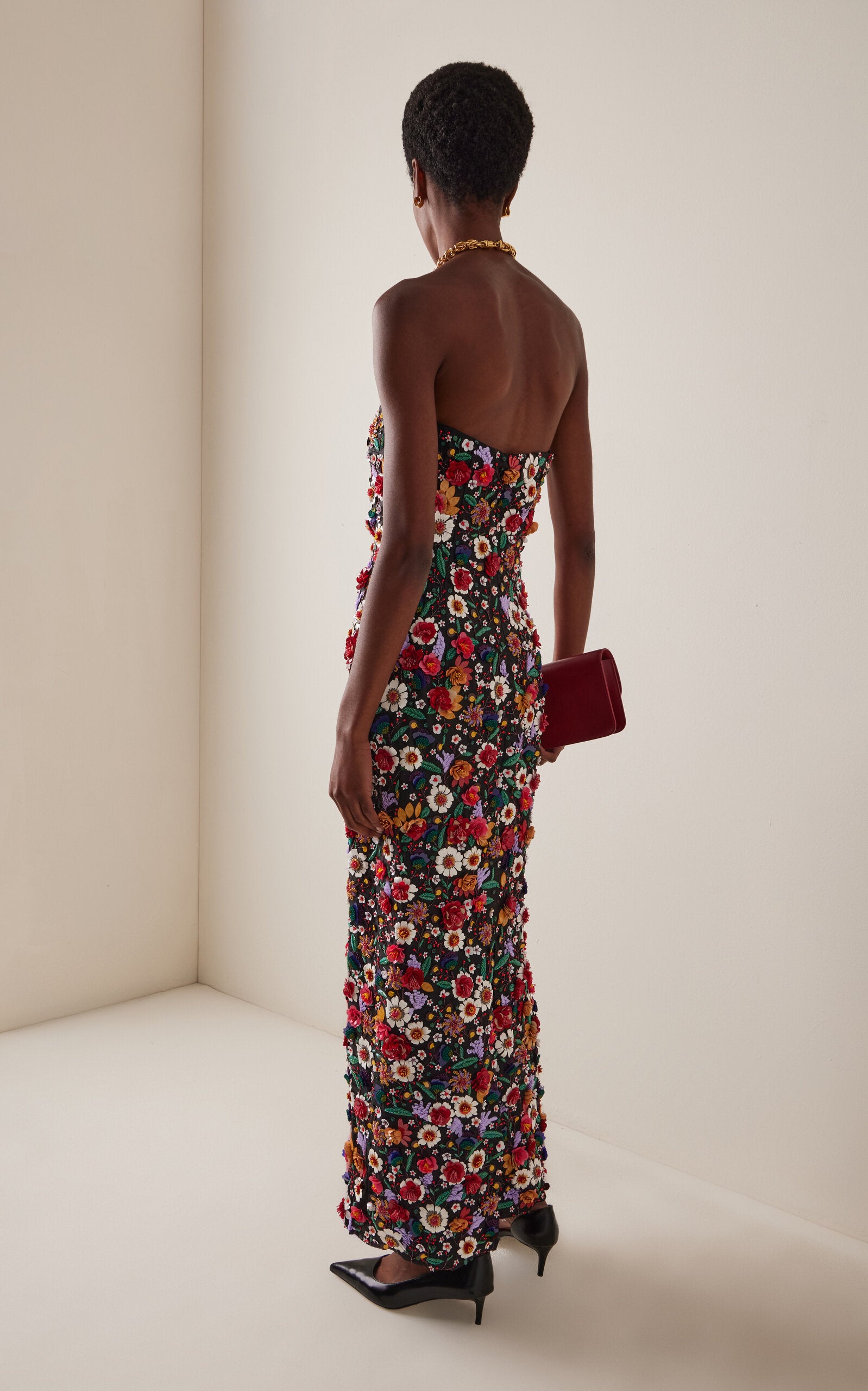 Embellished Crepe Silk Organza Ankle-Length Dress