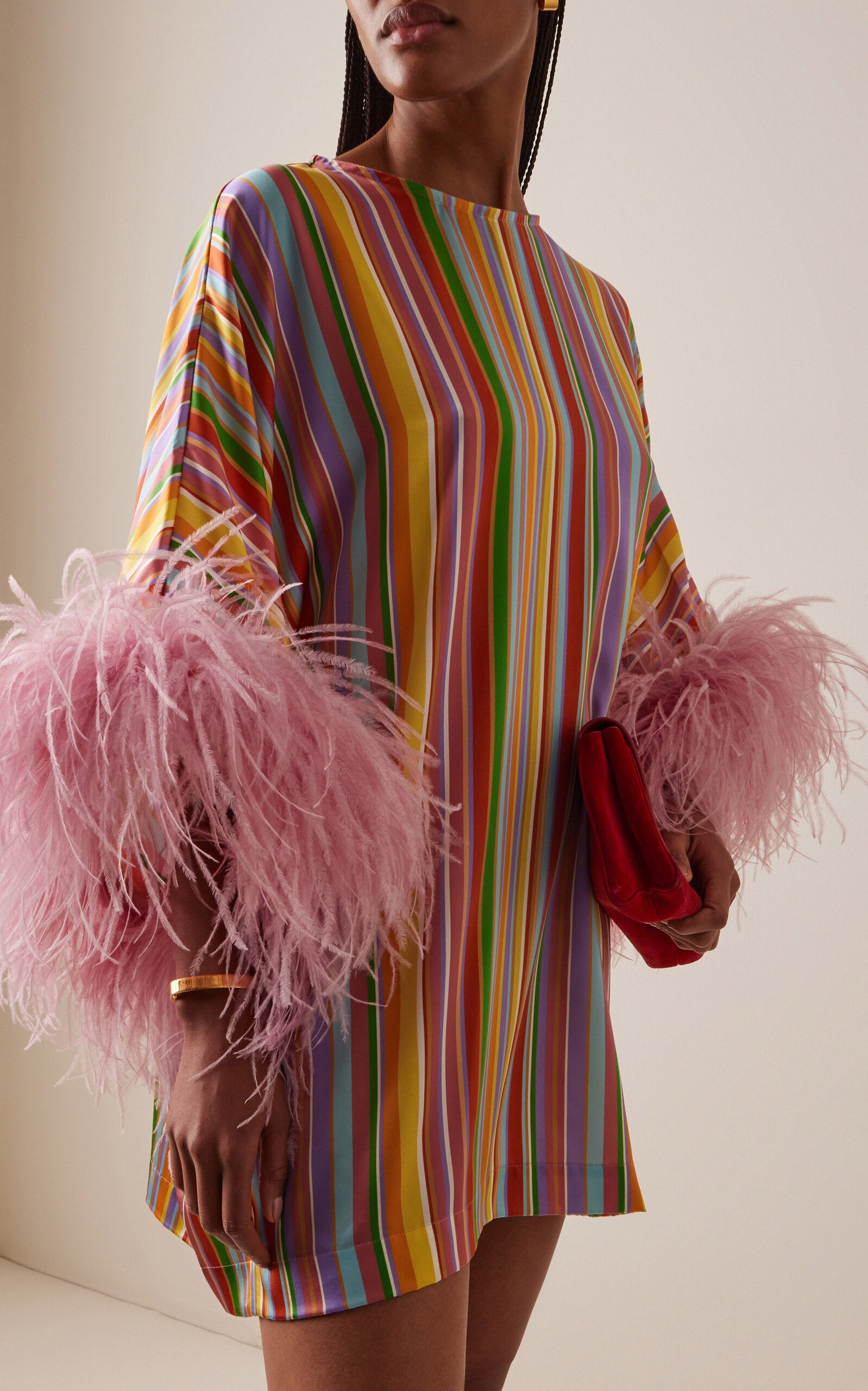 Exclusive La Isla Daisy Feather-Trimmed Silk Caftan