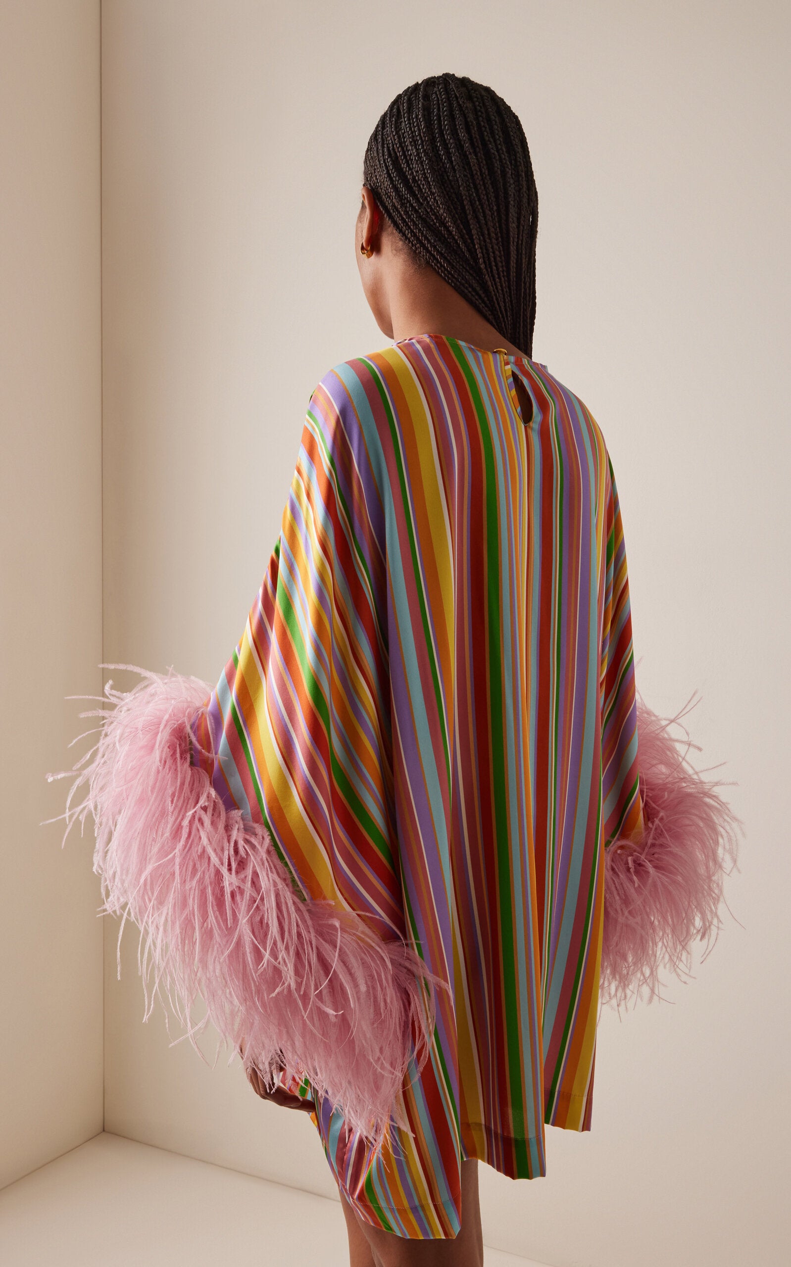 Exclusive La Isla Daisy Feather-Trimmed Silk Caftan