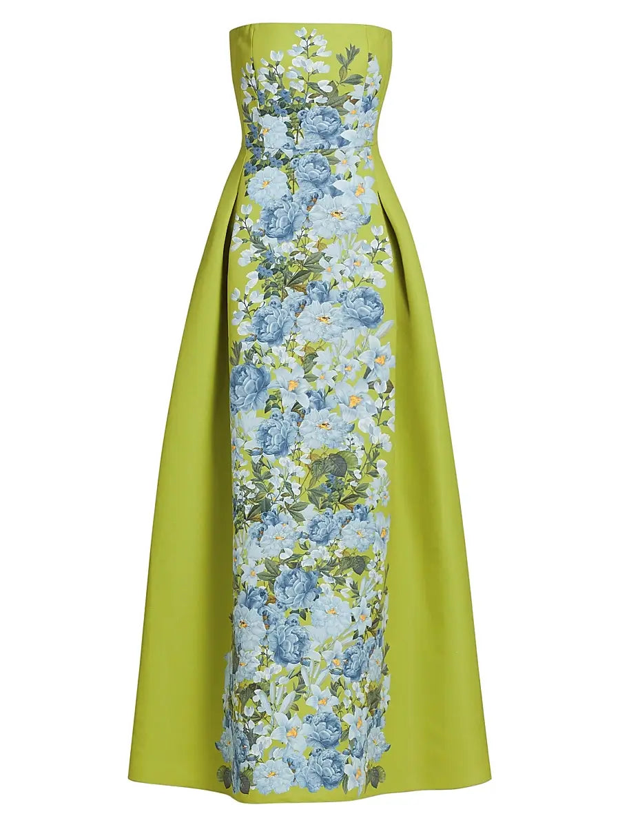 Larisa Floral Strapless Gown - Peridot Cascade