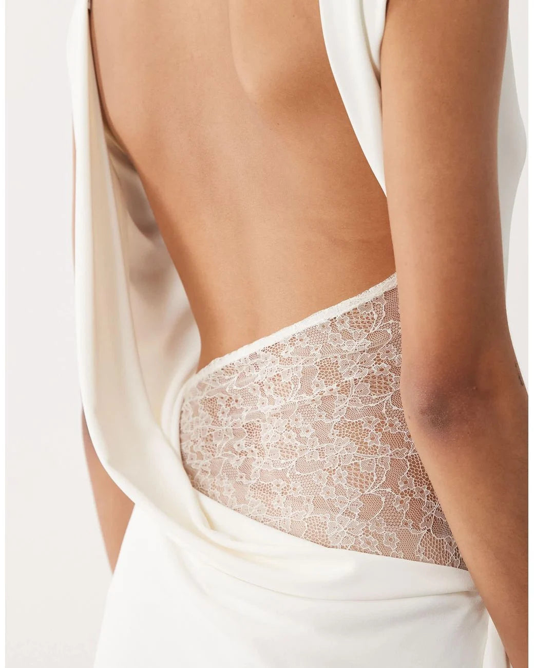 Women's White Sleeveless Cowl Back Maxi Dress With Lace Detail