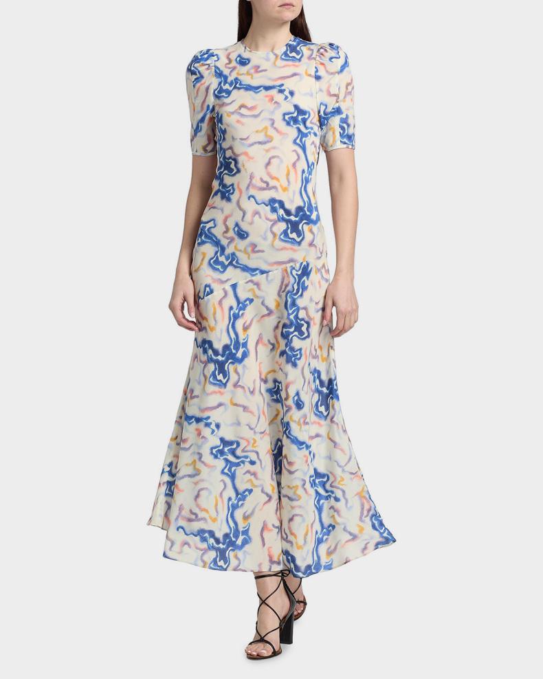Samar Short-Sleeve Silk Dress