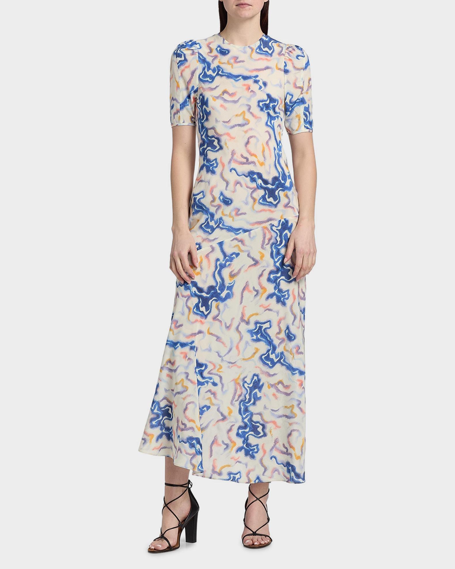 Samar Short-Sleeve Silk Dress