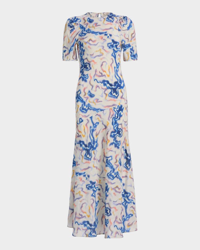Samar Short-Sleeve Silk Dress