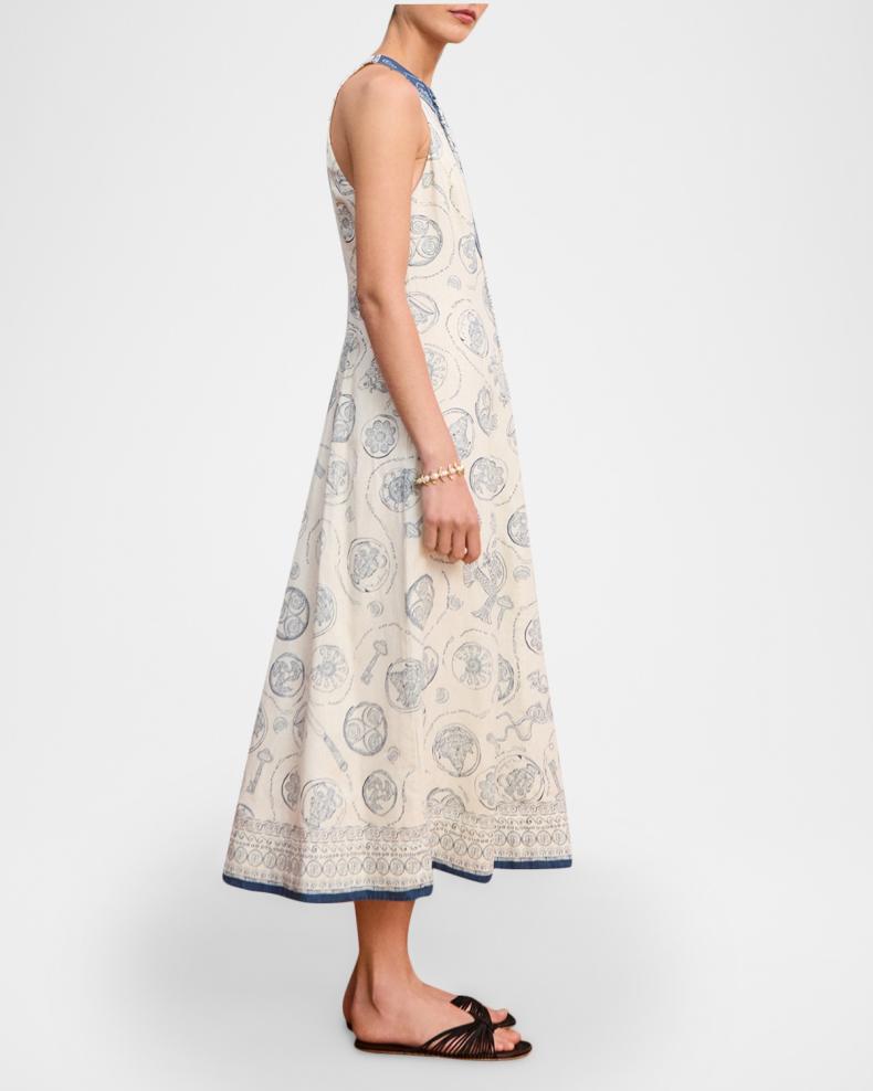 Lucky Lace-Up Linen Midi Dress