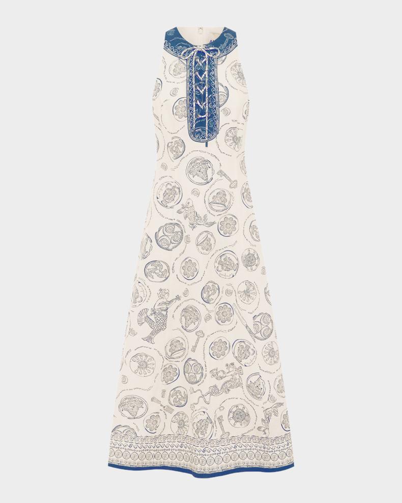 Lucky Lace-Up Linen Midi Dress