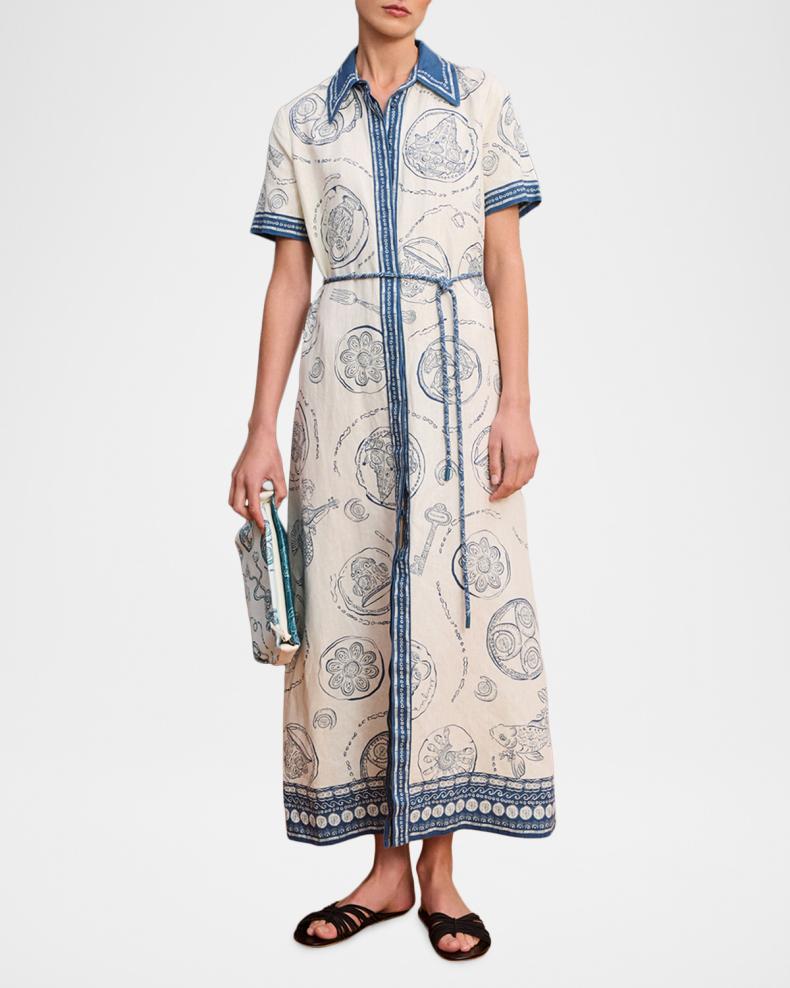 Lucky Printed Linen Maxi Shirtdress