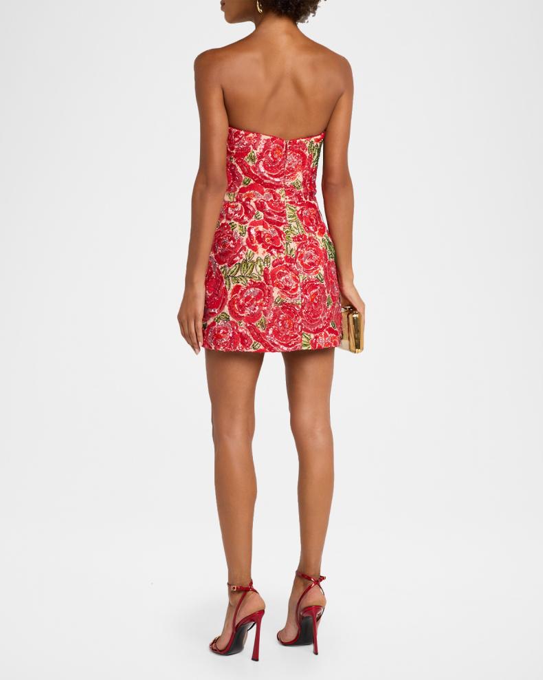 Caprice Strapless 3D Floral A-lIne Mini Dress