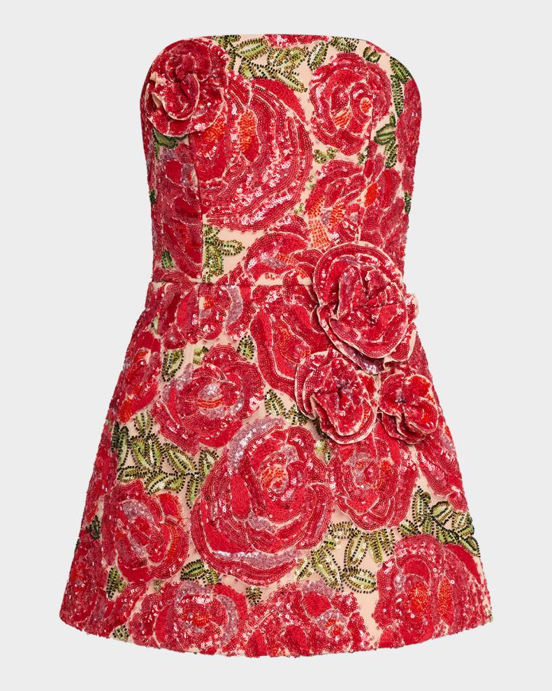 Caprice Strapless 3D Floral A-lIne Mini Dress