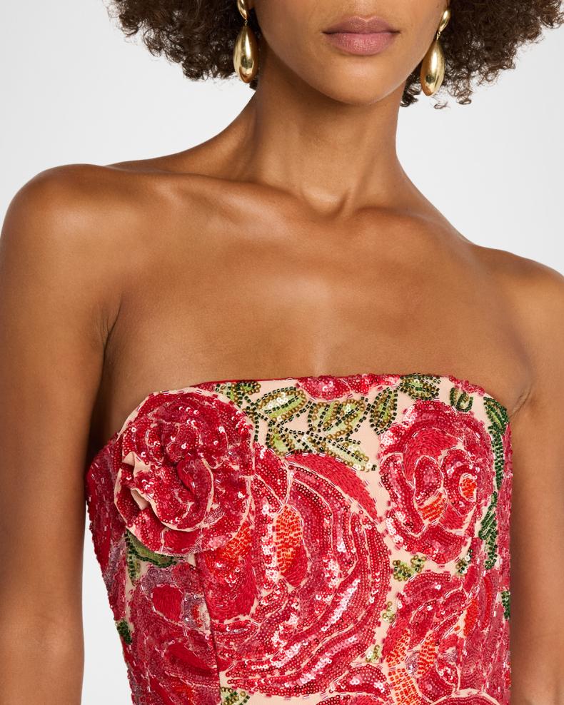 Caprice Strapless 3D Floral A-lIne Mini Dress