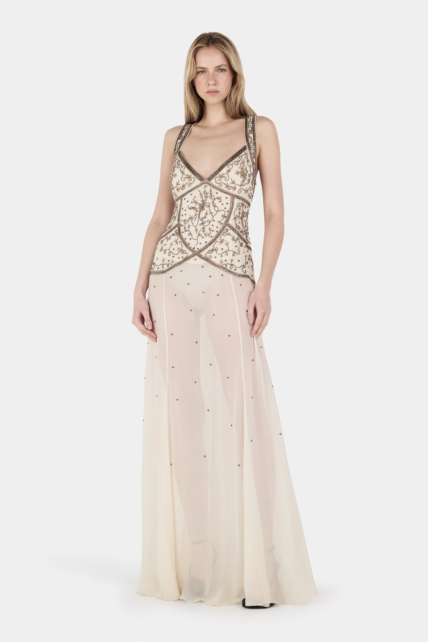 Maja Beaded Maxi Dress Silver Veil