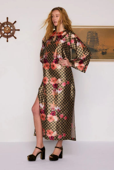 BOHEMIAN TRADER PRUDENCE PRINTED SHIFT MAXI DRESS - XS / OLIVE