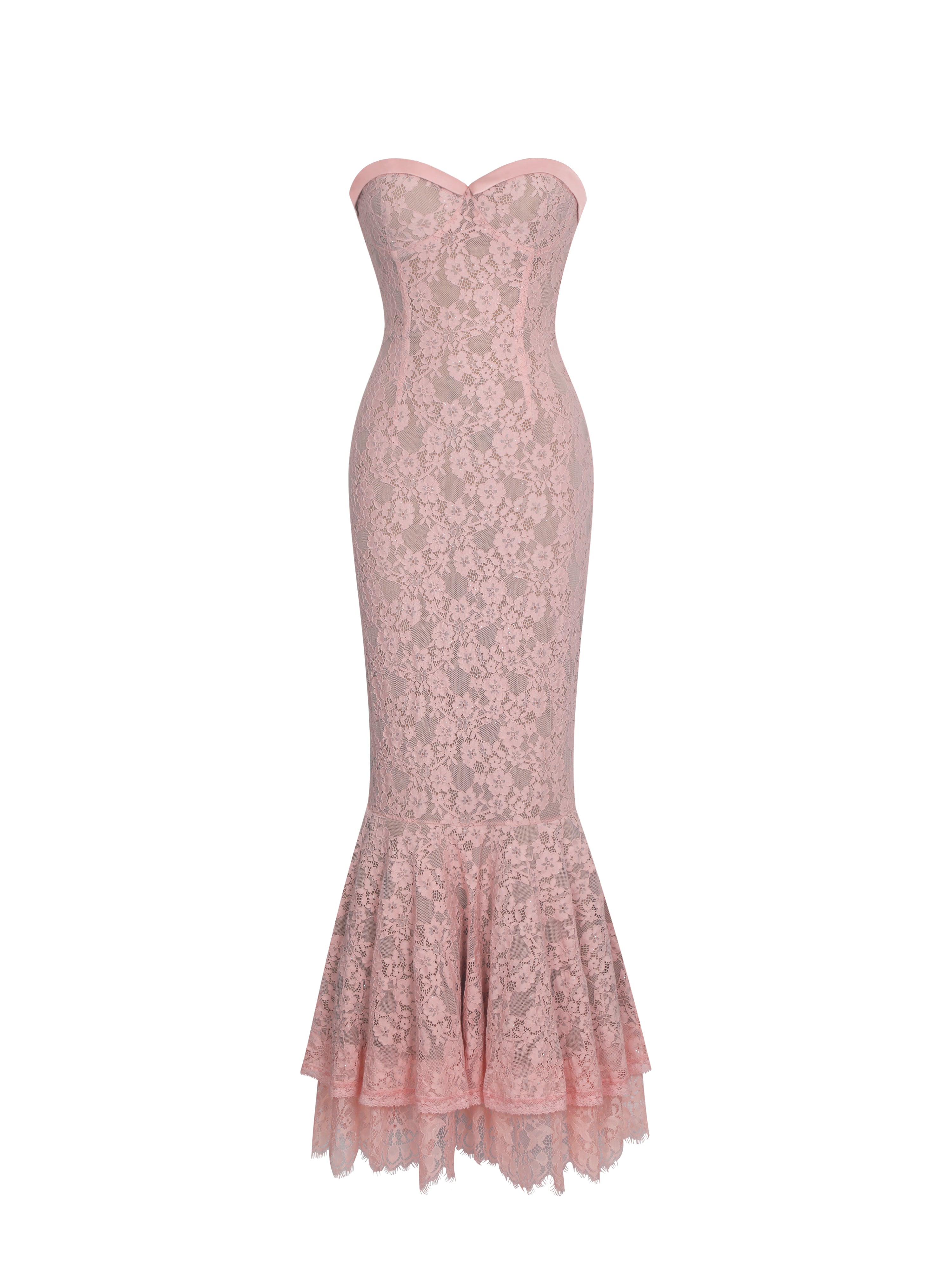 Rosalyn Pink Lace Sweetheart Maxi Mermaid Dress