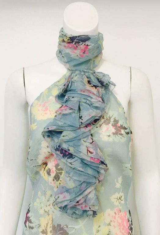 Ralph Lauren Collection Floral Print Silk Bias Cut Halter Dress With Ruffles