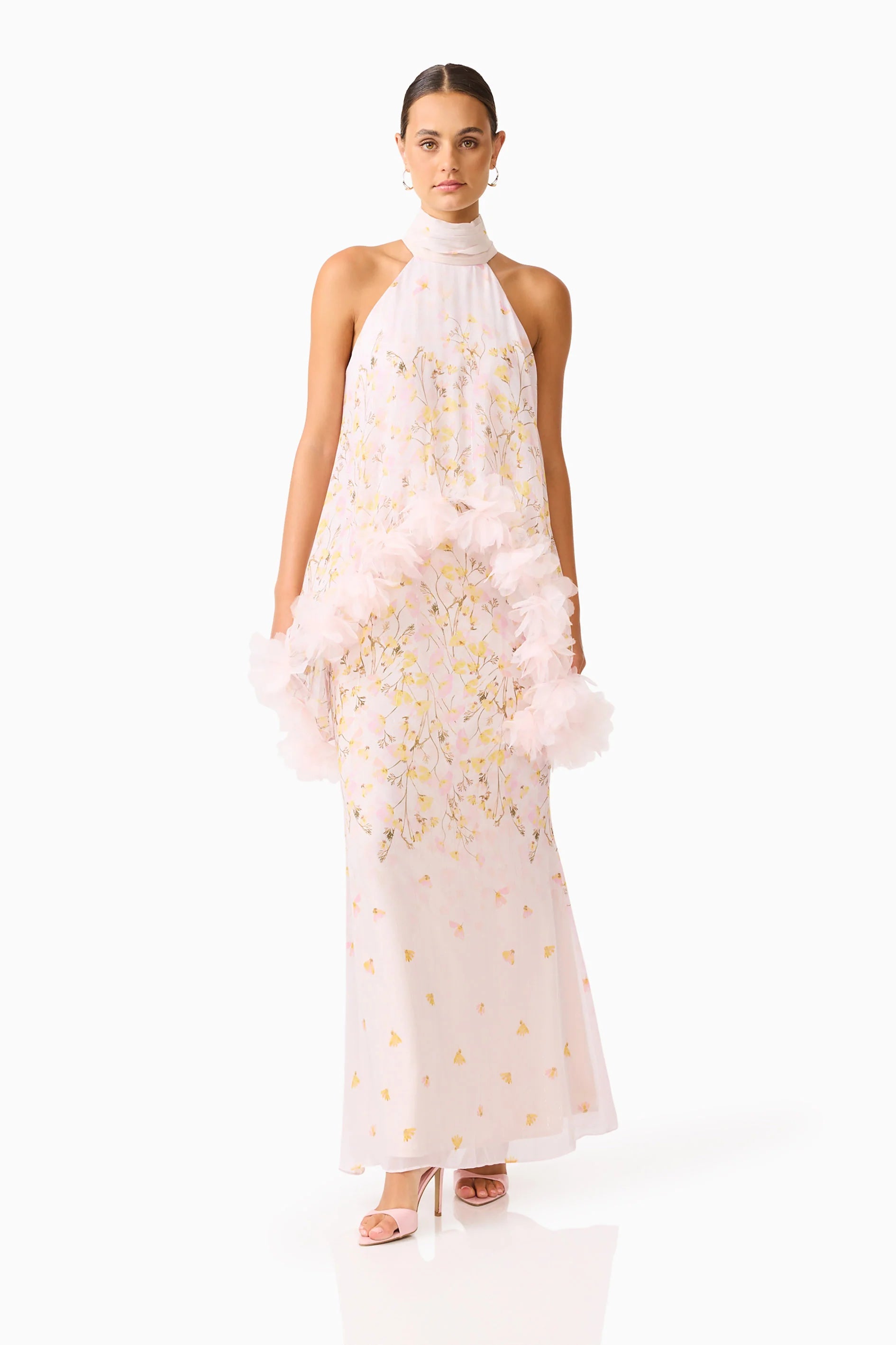 Tulsia Floral Cape Maxi Dress in Pink