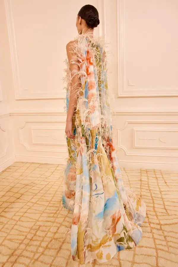 Gossamer Gown With Feather Embroidery