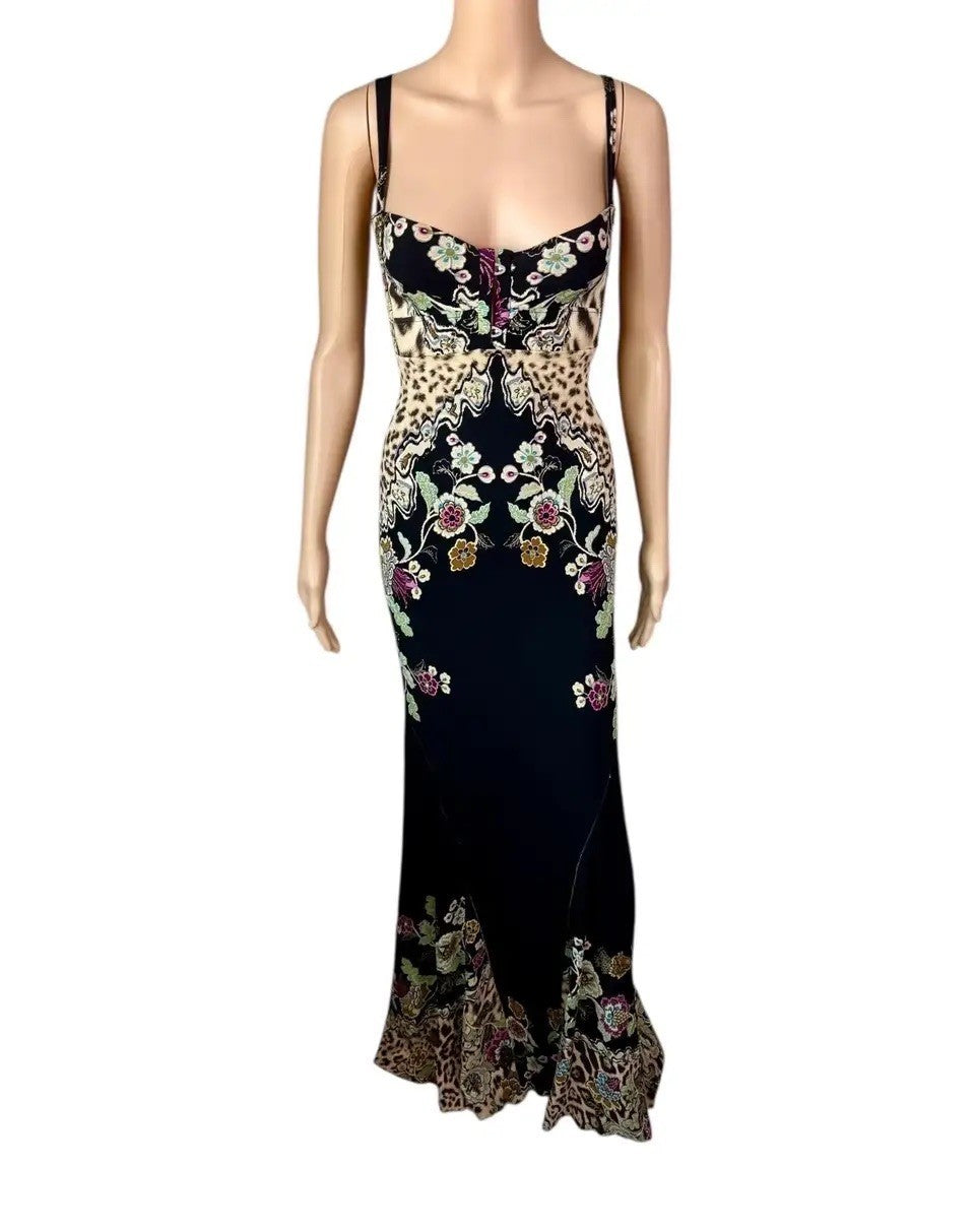 Roberto Cavalli S/S 2003 Bustier Corset Chinoiserie Print Evening Dress Gown