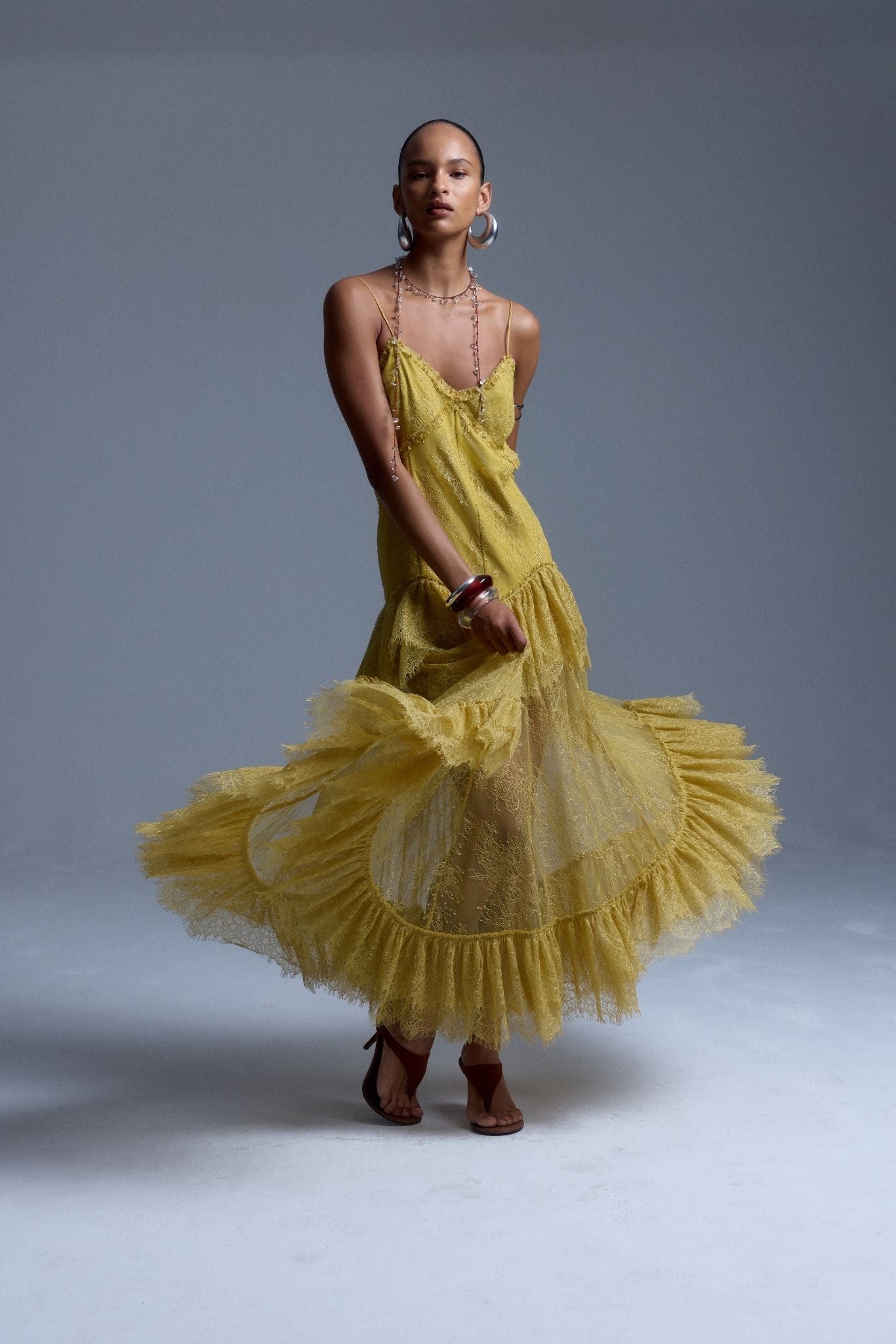 KALA MIDI DRESS IN YELLOW LACE