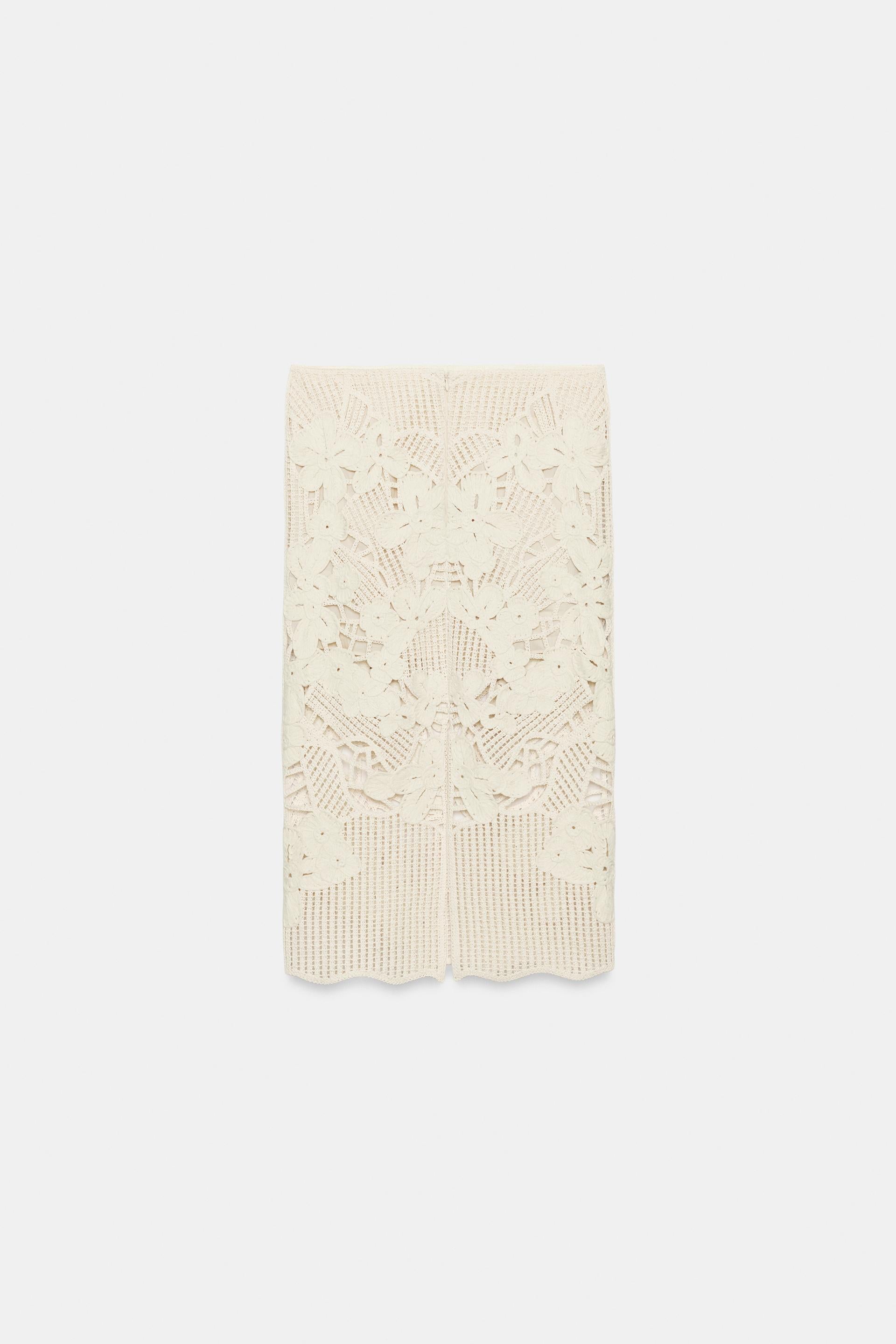 CROCHET MIDI SKIRT - Ecru