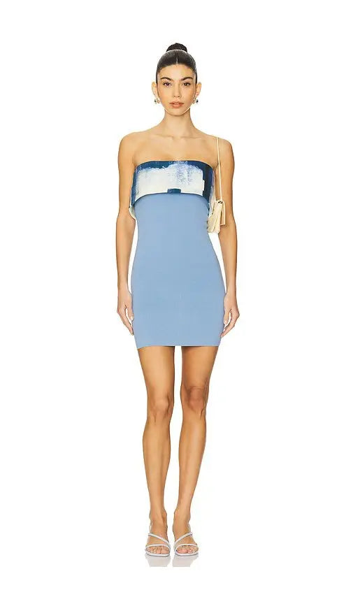 Nava Mini Dress - Blue Brushstroke