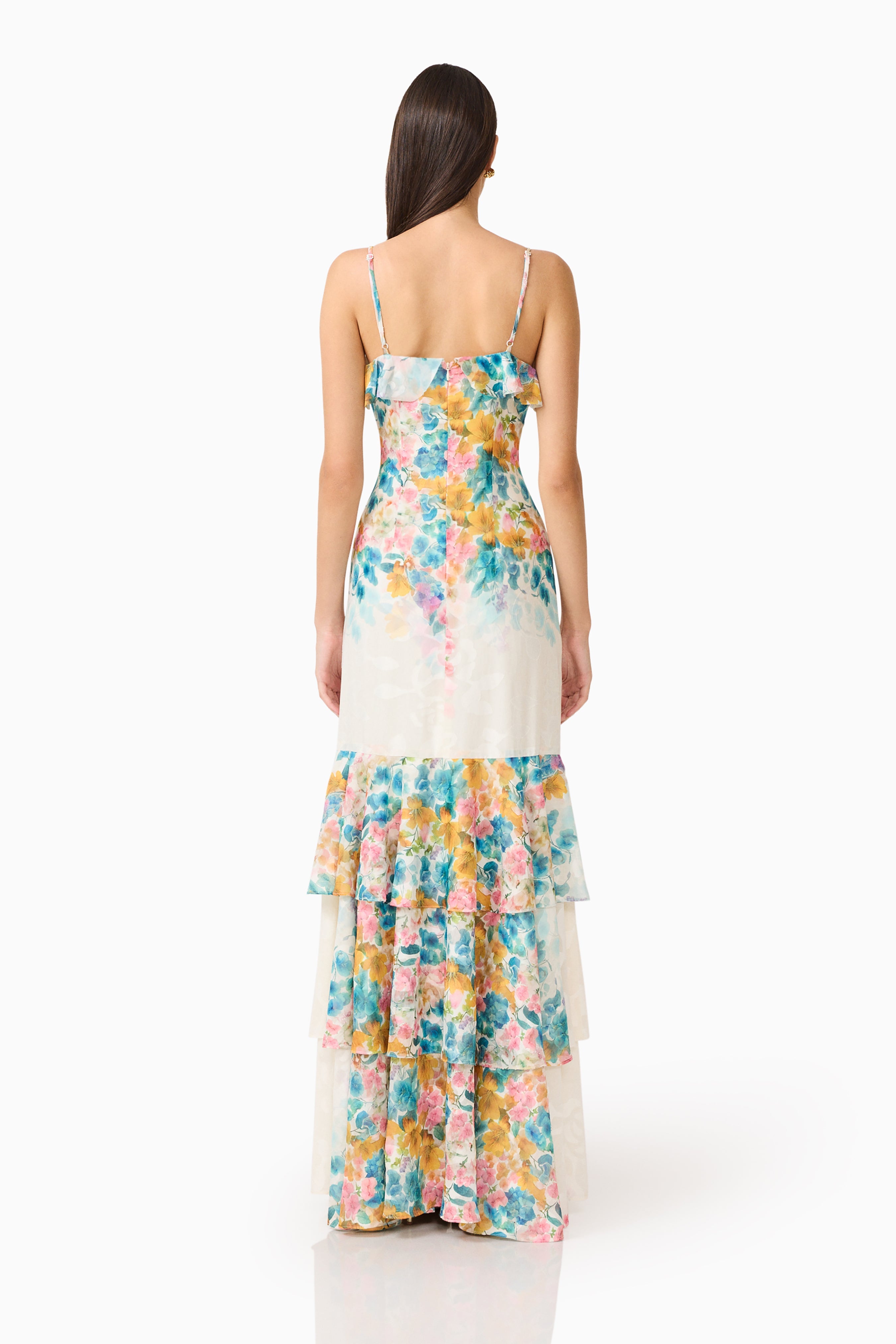 Clementina Ruffle Maxi Dress in Multi Floral