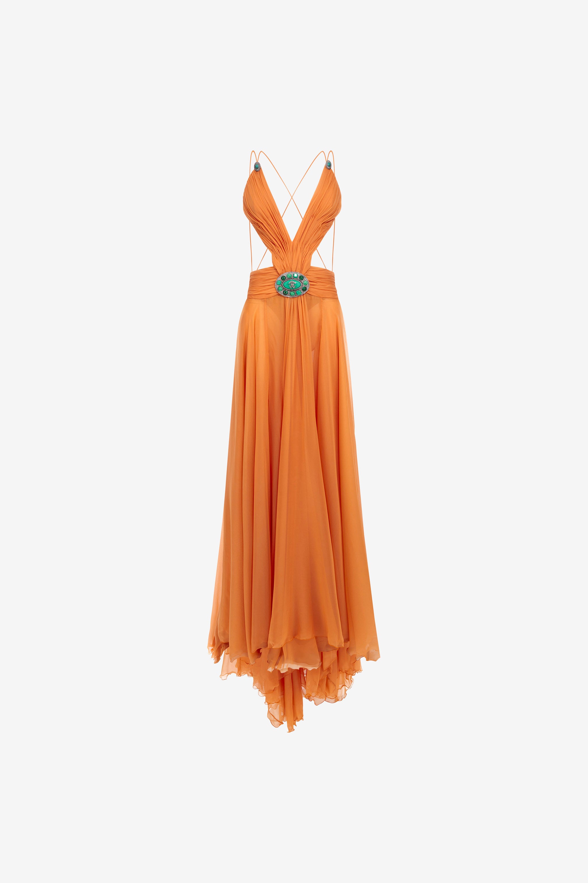 Long silk dress with cut-out
