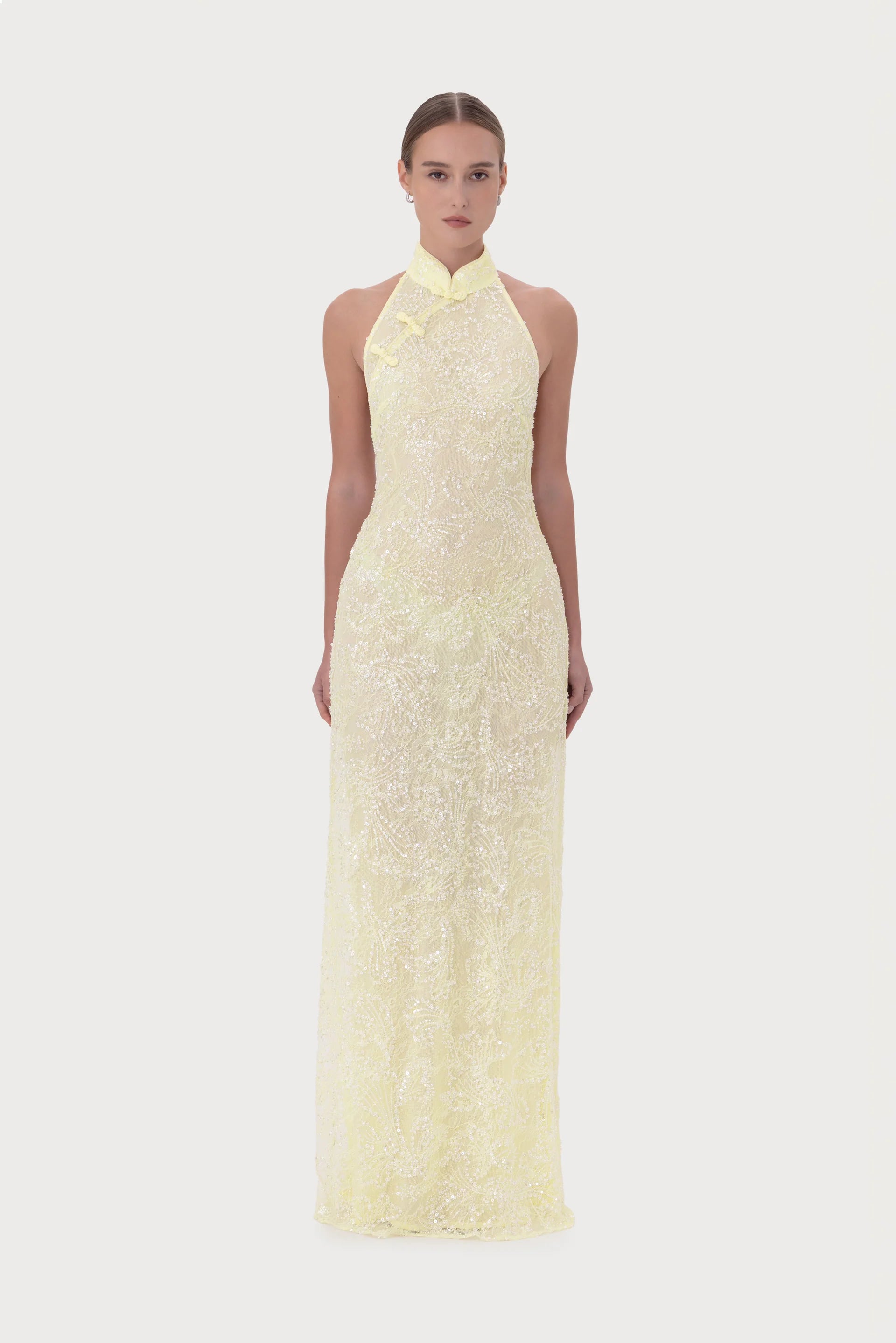 Grace Beaded Dress - Pale Yellow