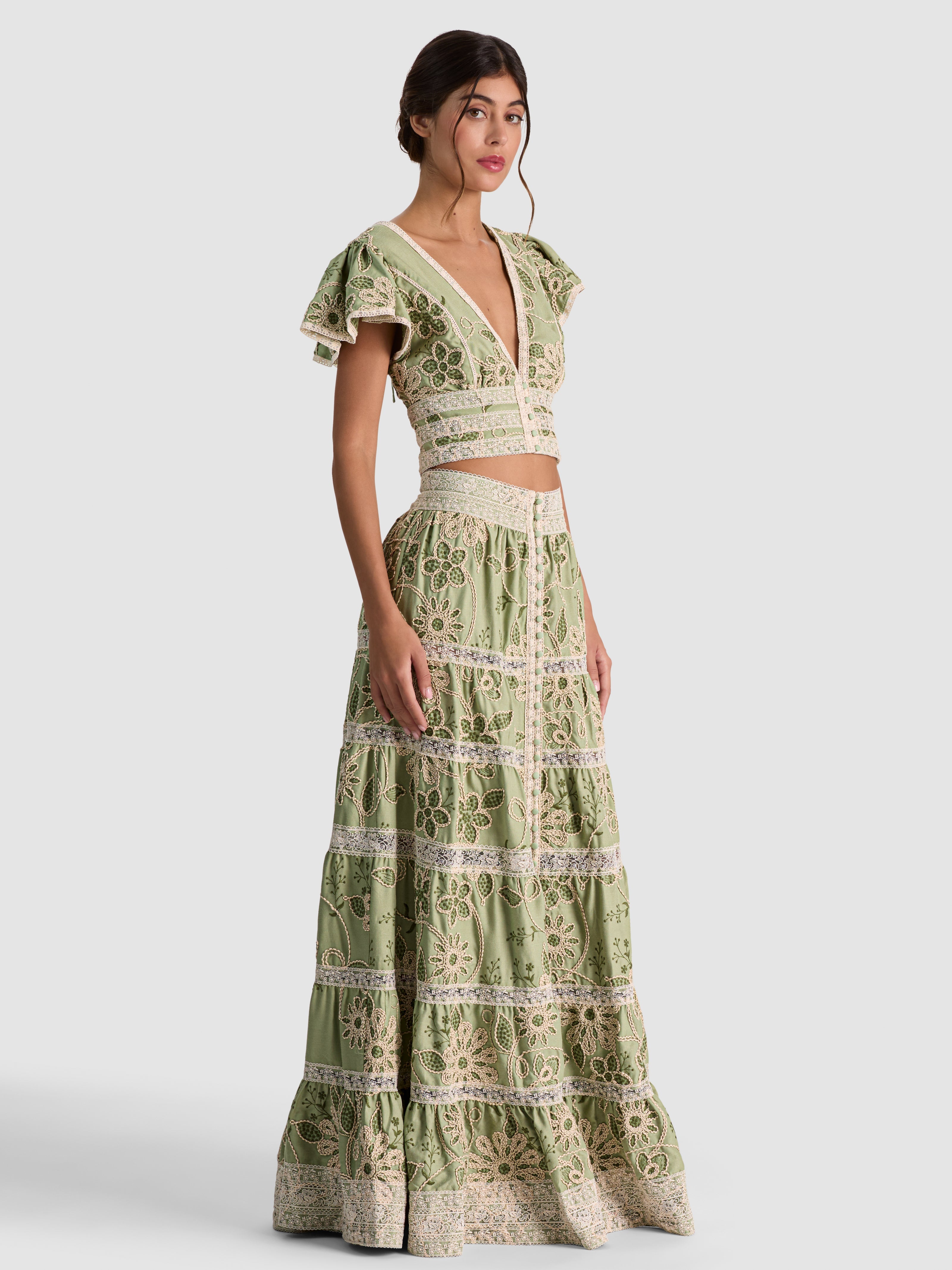 KEELEY EMBROIDERED FLUTTER TWO-PIECE SET