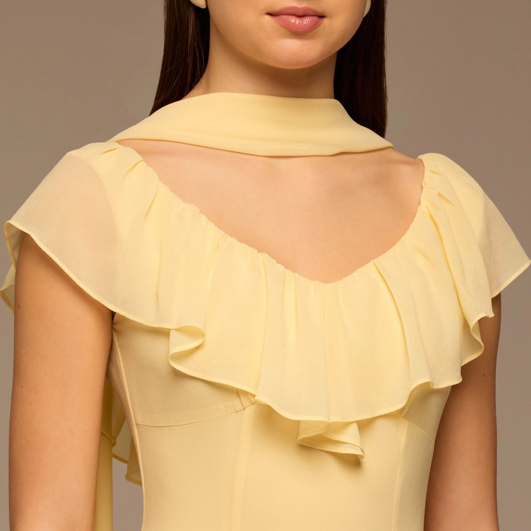 Yellow Ruffle Chiffon Maxi Dress