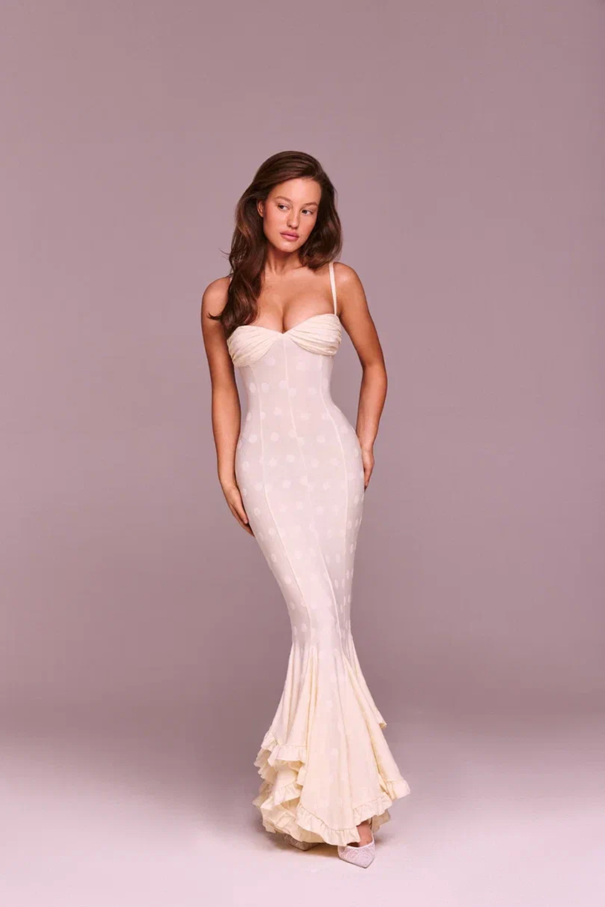 Ivory Ruched Bust Mermaid Maxi Dress