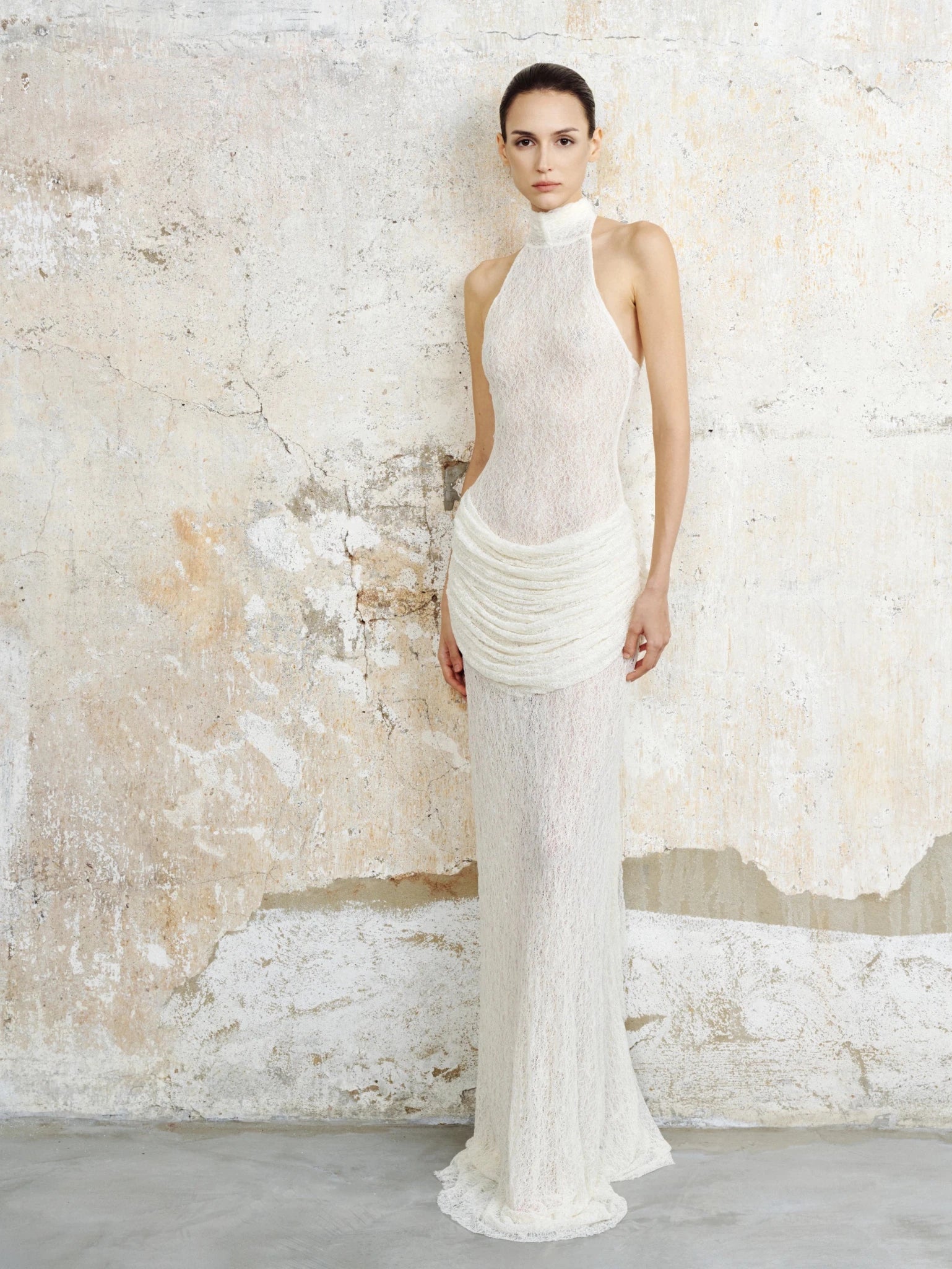 Textured Lace Halter Gown