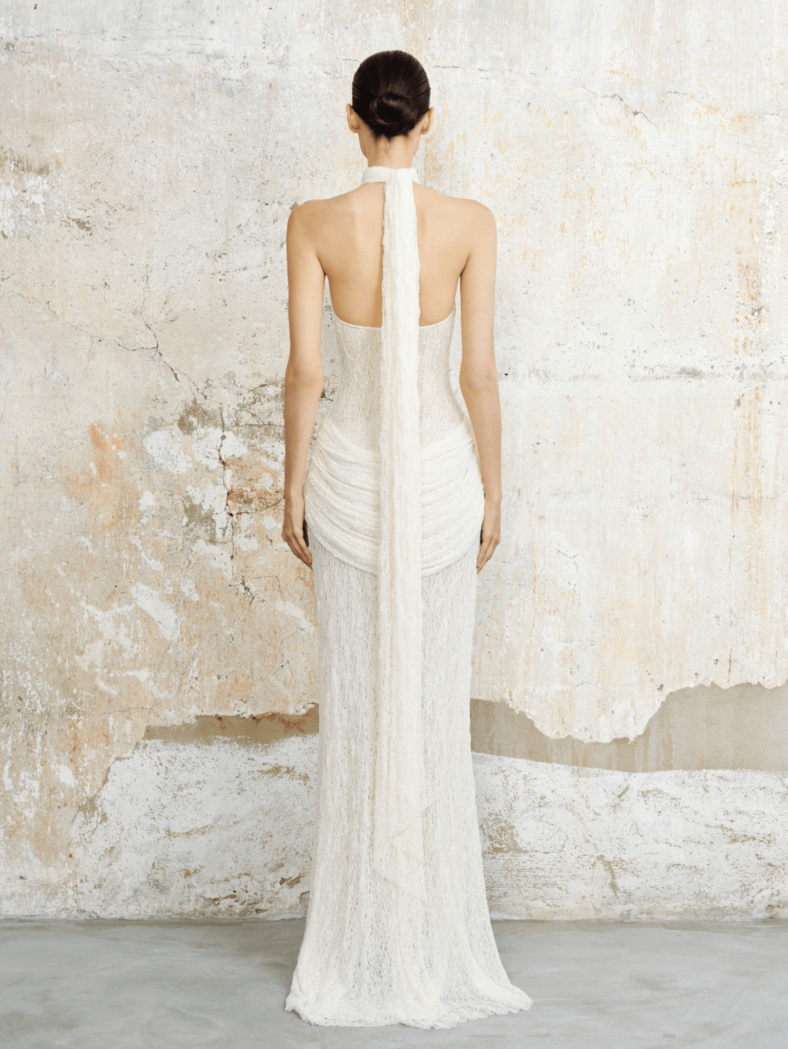 Textured Lace Halter Gown