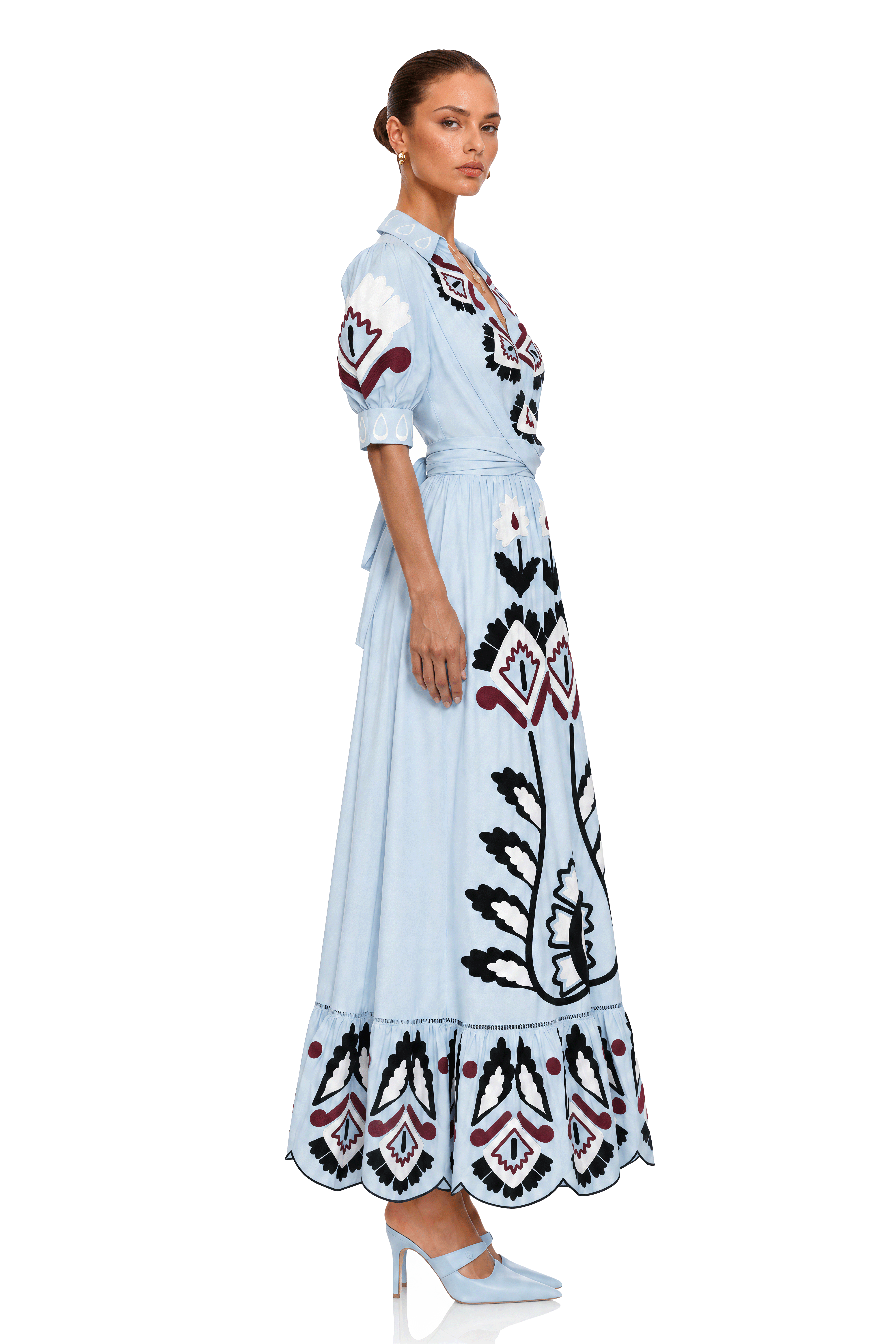 Catrina Blue Printed Collared Short Sleeve Maxi Dress