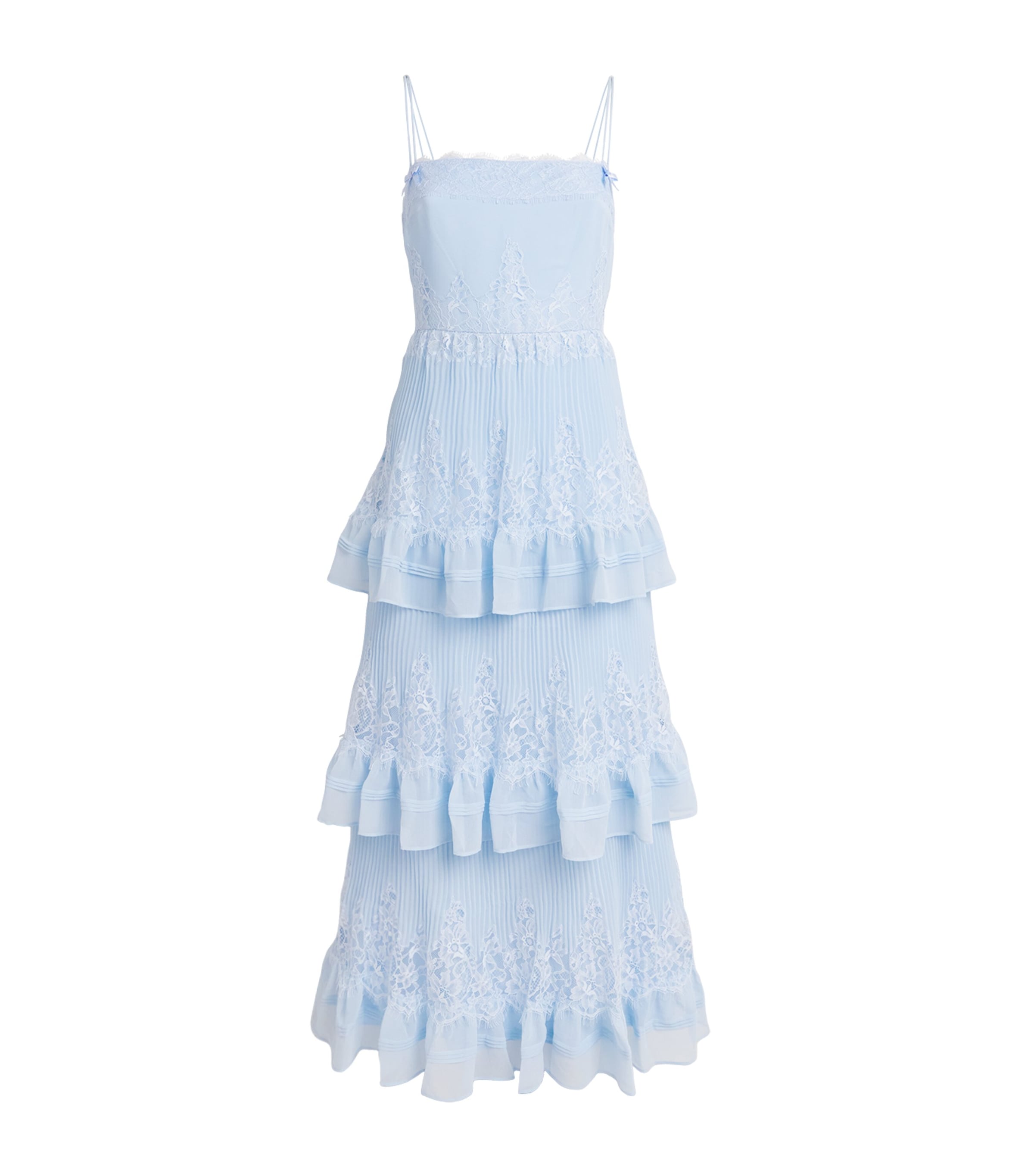Self-Portrait Chiffon Lace-Trim Midi Dress