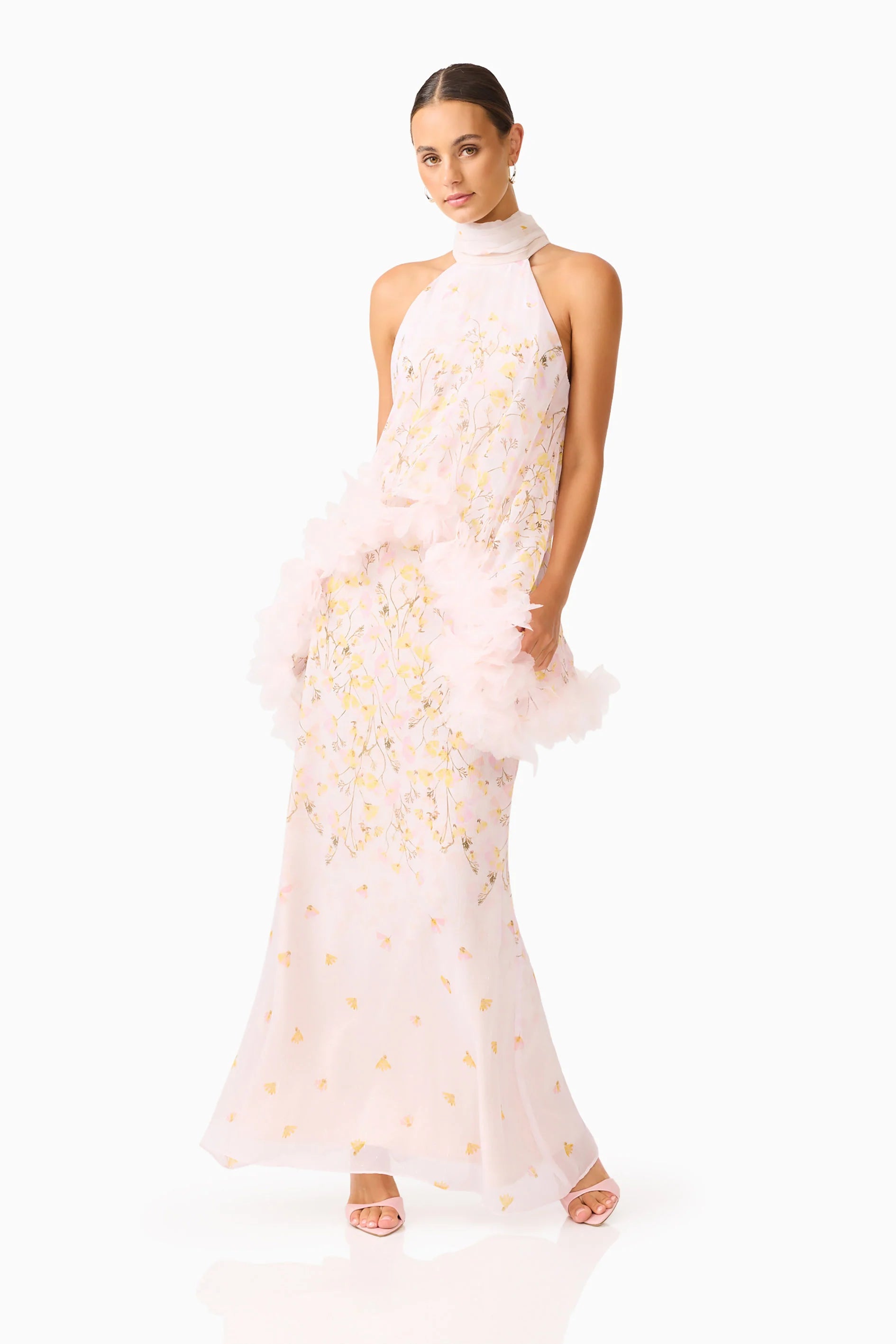 Tulsia Floral Cape Maxi Dress in Pink