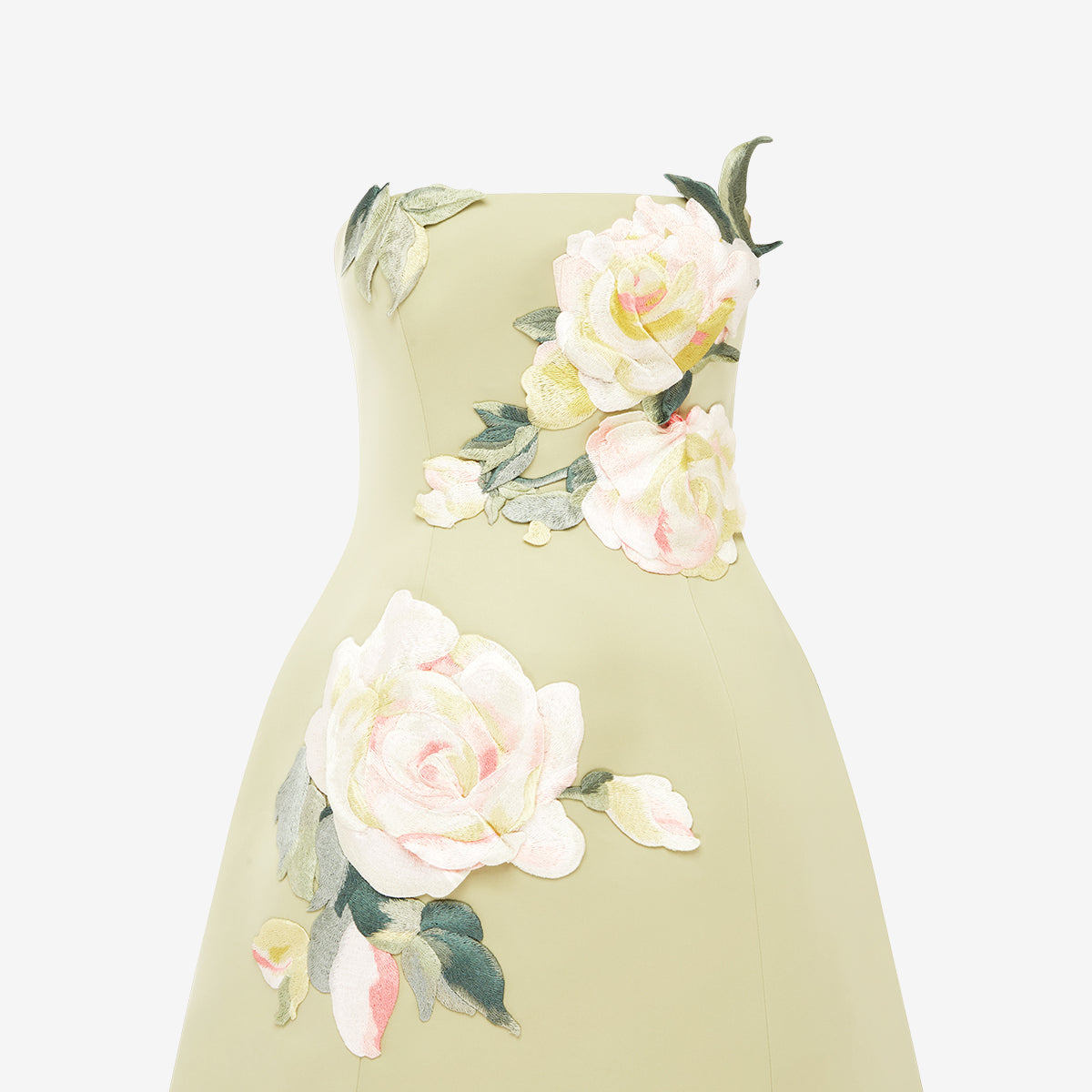 Roselle Embroidered Bustier Mini Dress - Pistachio Rose Print