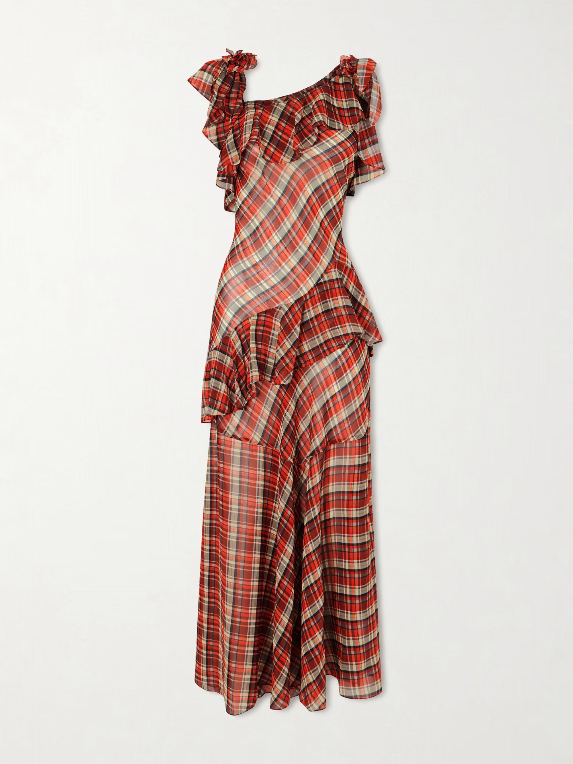 DÔEN Fernanda ruffle tiered checked silk-satin maxi dress | NET-A-PORTER