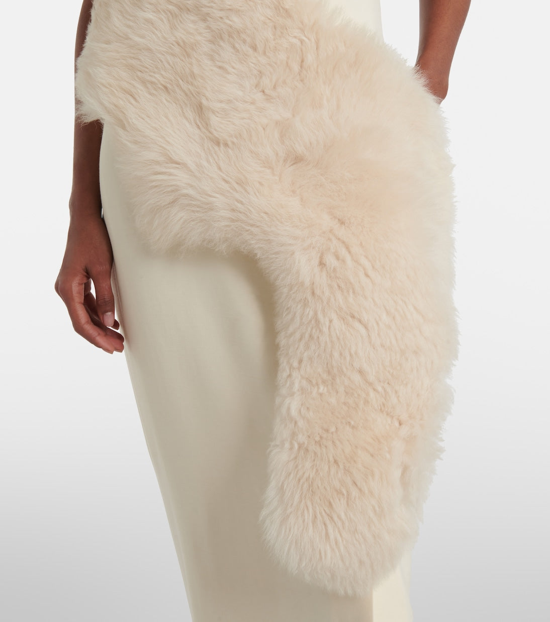 Shearling-trimmed cady midi dress