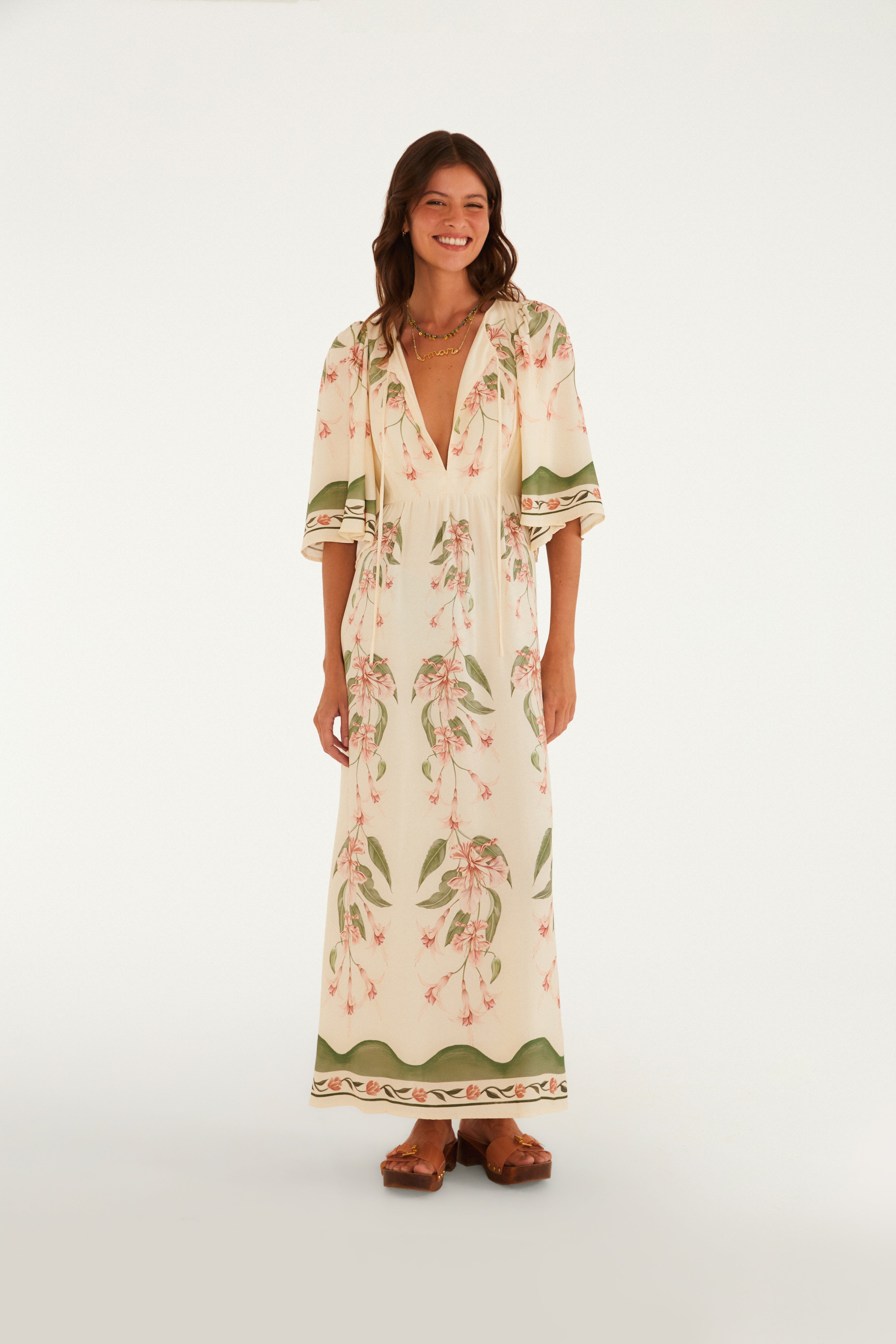 Vestido Longo Estampado Brinco De Princesa