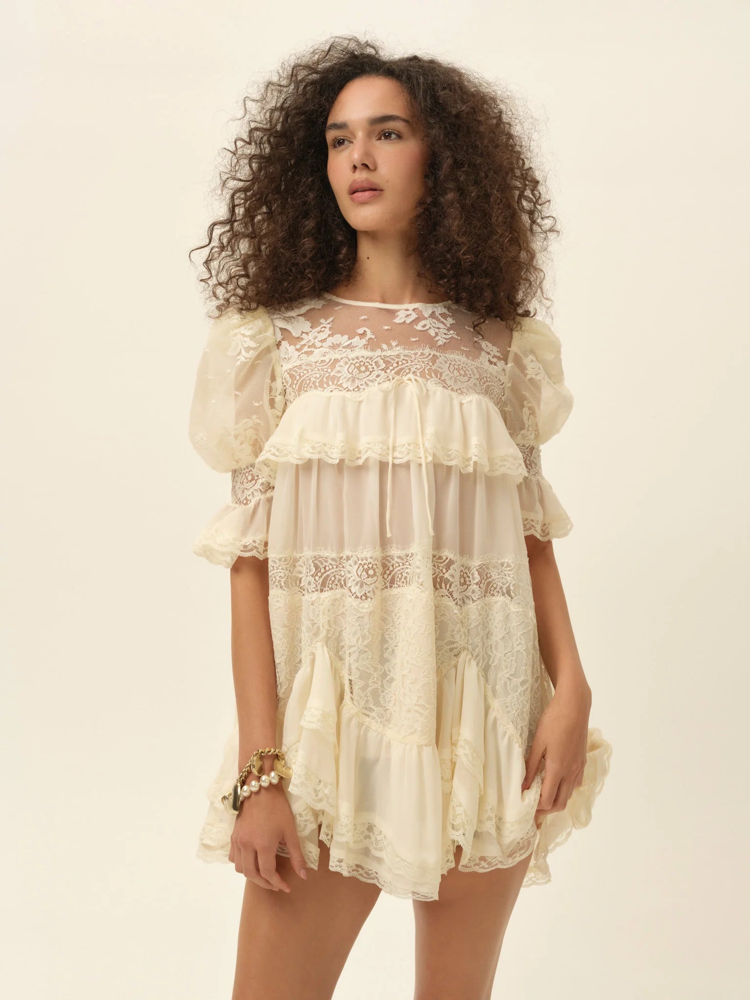 Elara Ruffle Mini Dress — Vintage Cream
