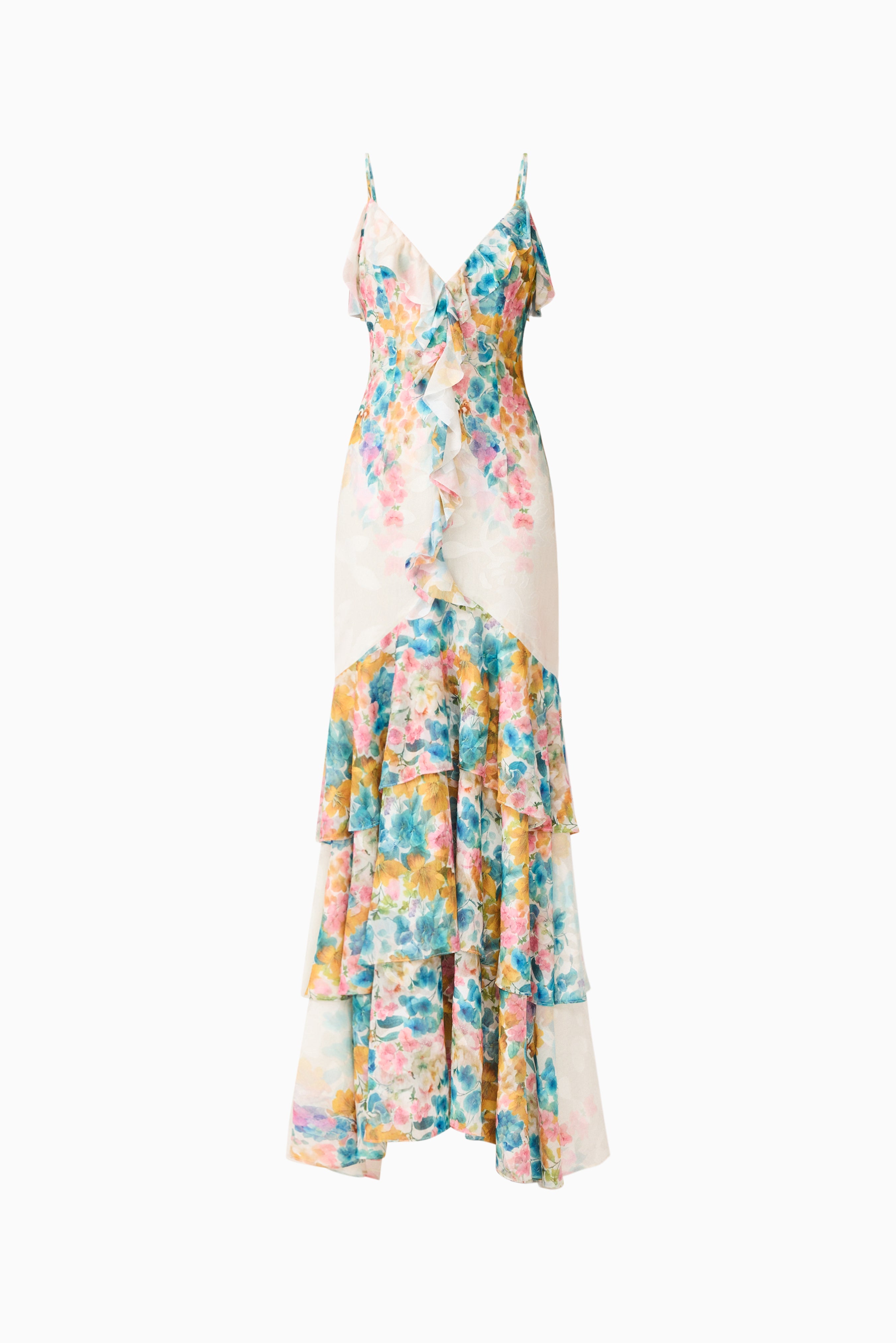 Clementina Ruffle Maxi Dress in Multi Floral