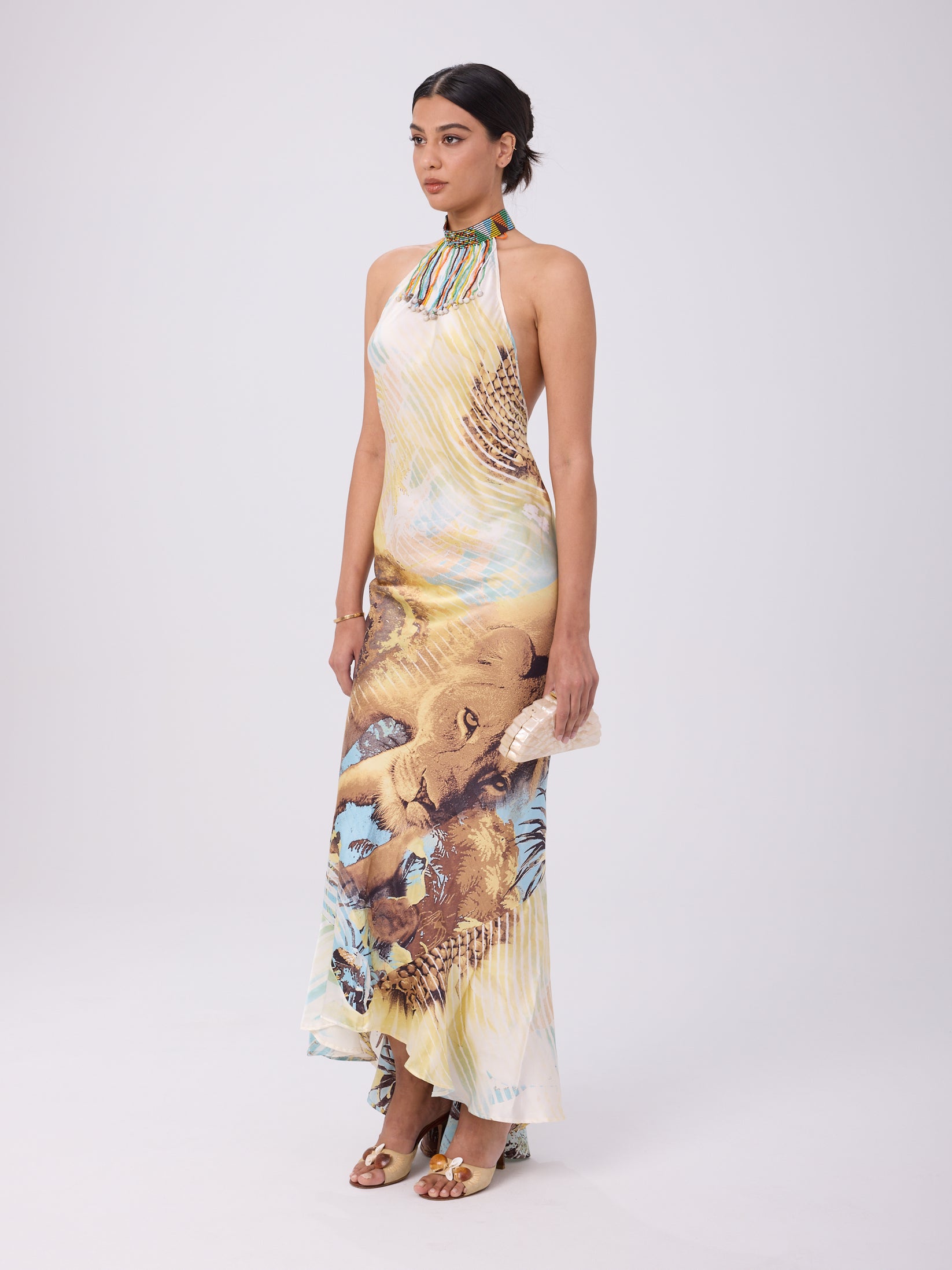 Roberto Cavalli SS 2002 Lion Beaded Dress - Animal Print