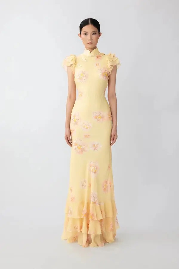 Gemma Floral Chiffon Maxi Dress - Yellow Multi
