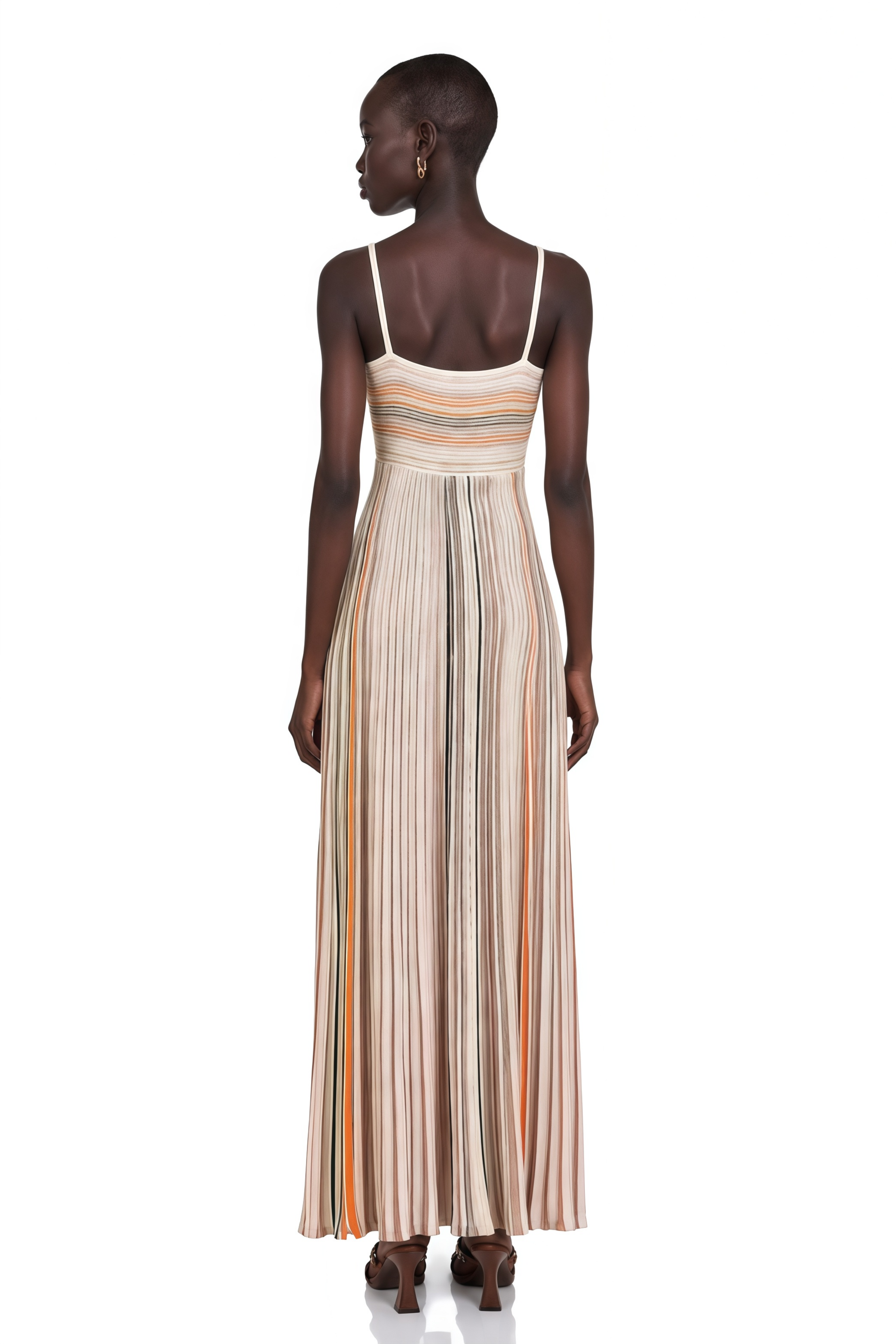 Bruyère Neutral Sequin Striped Knit Maxi Dress