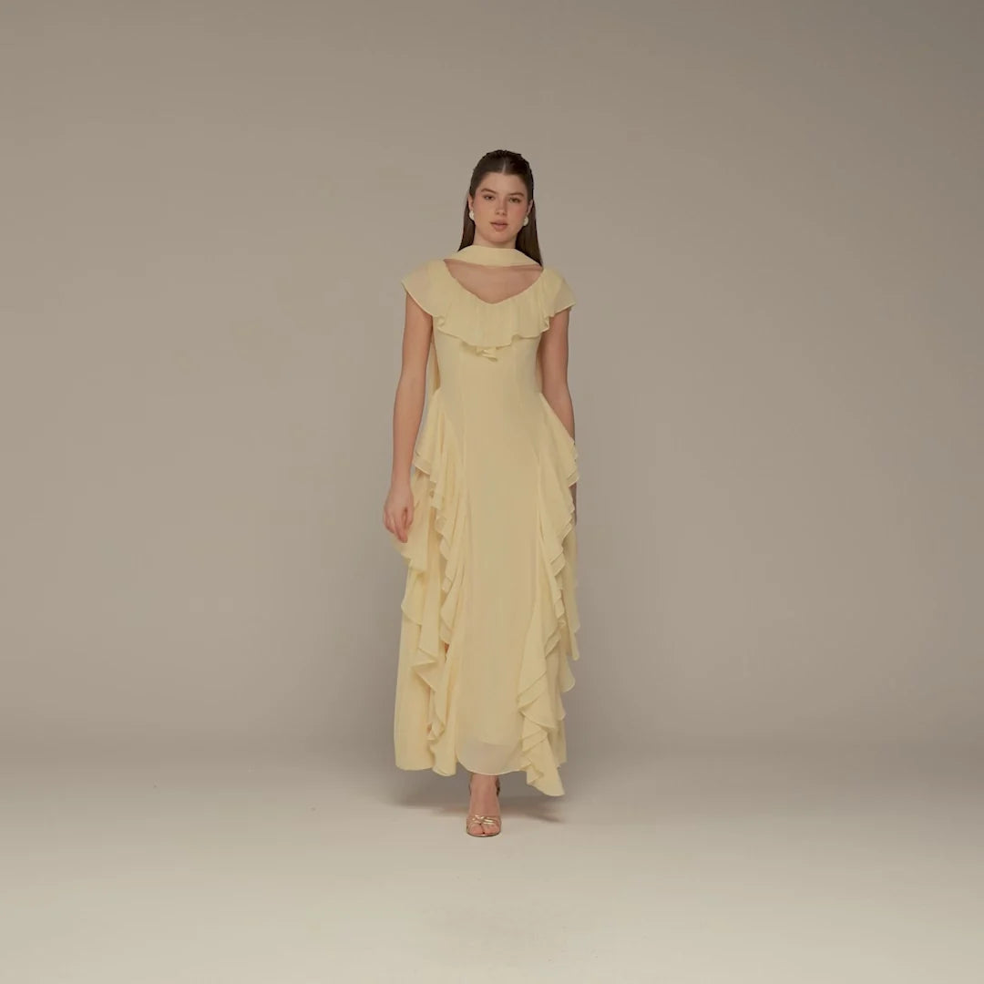 Yellow Ruffle Chiffon Maxi Dress